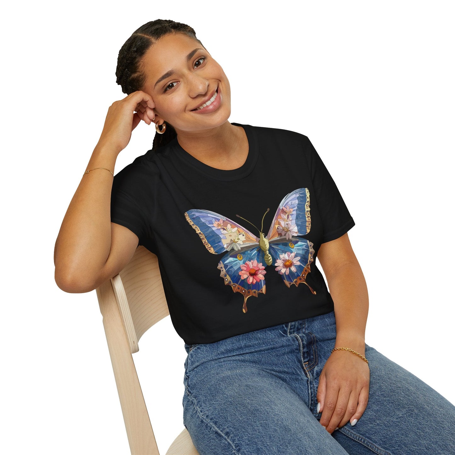 Butterfly T Shirt Unisex Softstyle 64000 Gildan Monarch Design 100 Percent Ring Spun Cotton Tee