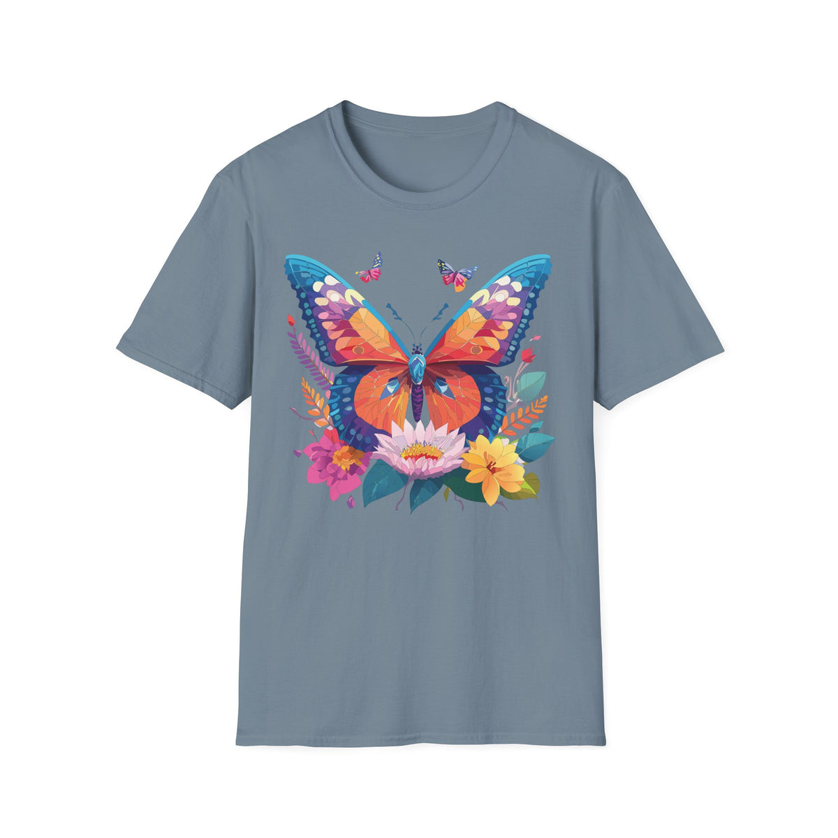 Colorful Butterfly Illustration T-Shirt | Floral Wings Print Graphic Tee Unisex 100 Cotton Gildan T-Shirt