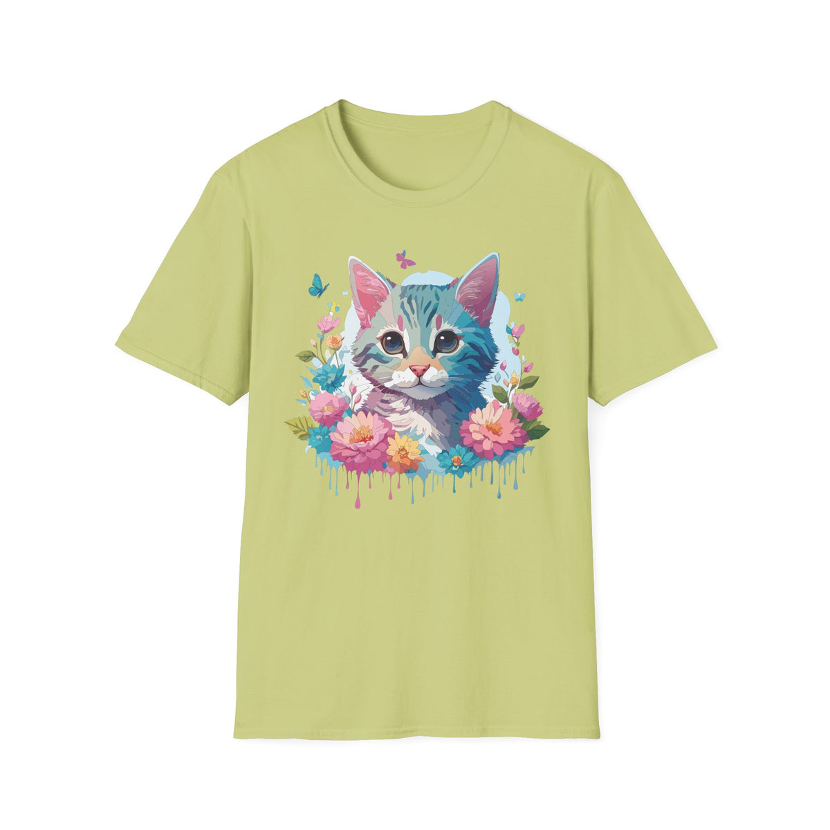 Watercolor Kitten Floral Tee | Cat Face T-Shirt, Spring Floral Design