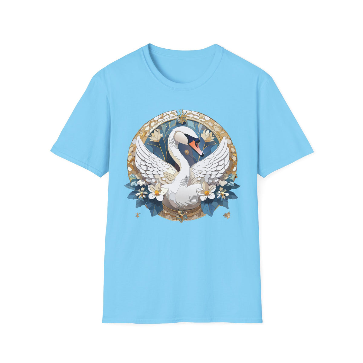 Art Nouveau Swan Illustration T-Shirt | Floral Circle Design