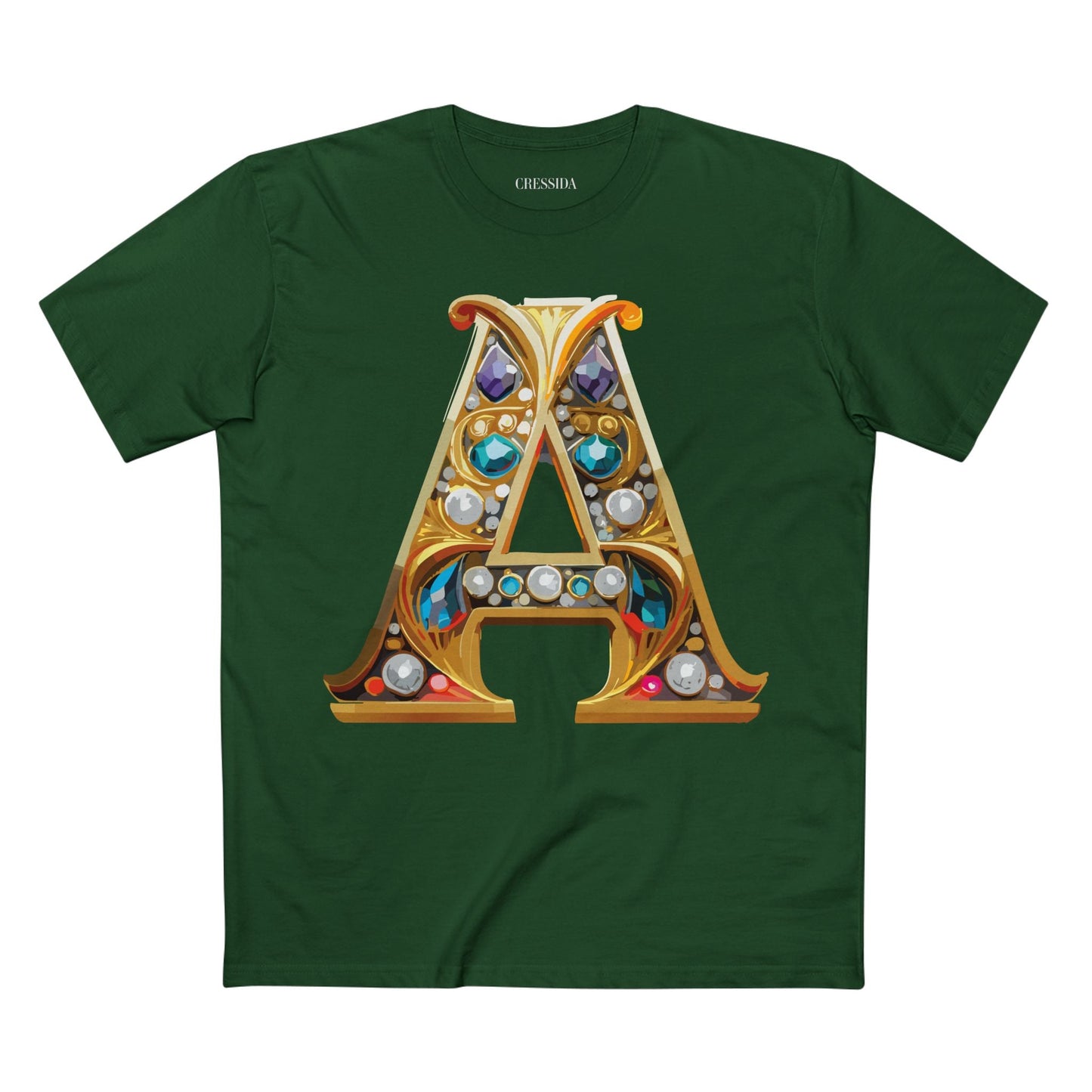 Letter A Graphic Design Tee Unisex 100 Cotton With Antique Gold Letters Artwork T-Shirt