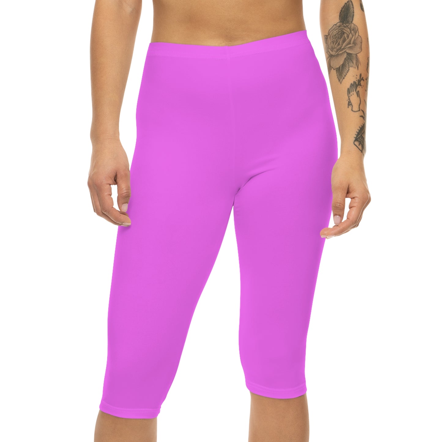 Bright Peony Purple Color Women's Brushed Suede Poly Span Casual Capri Leggings XS-2XL