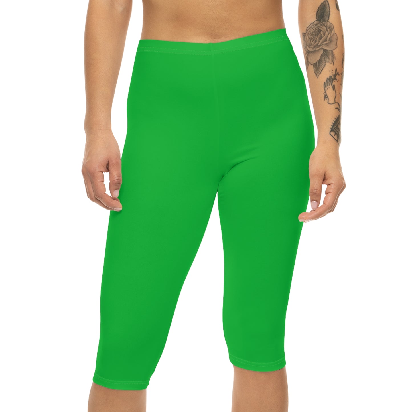Jade Green Color Women's Brushed Suede Poly Span Casual Capri Leggings XS-2XL