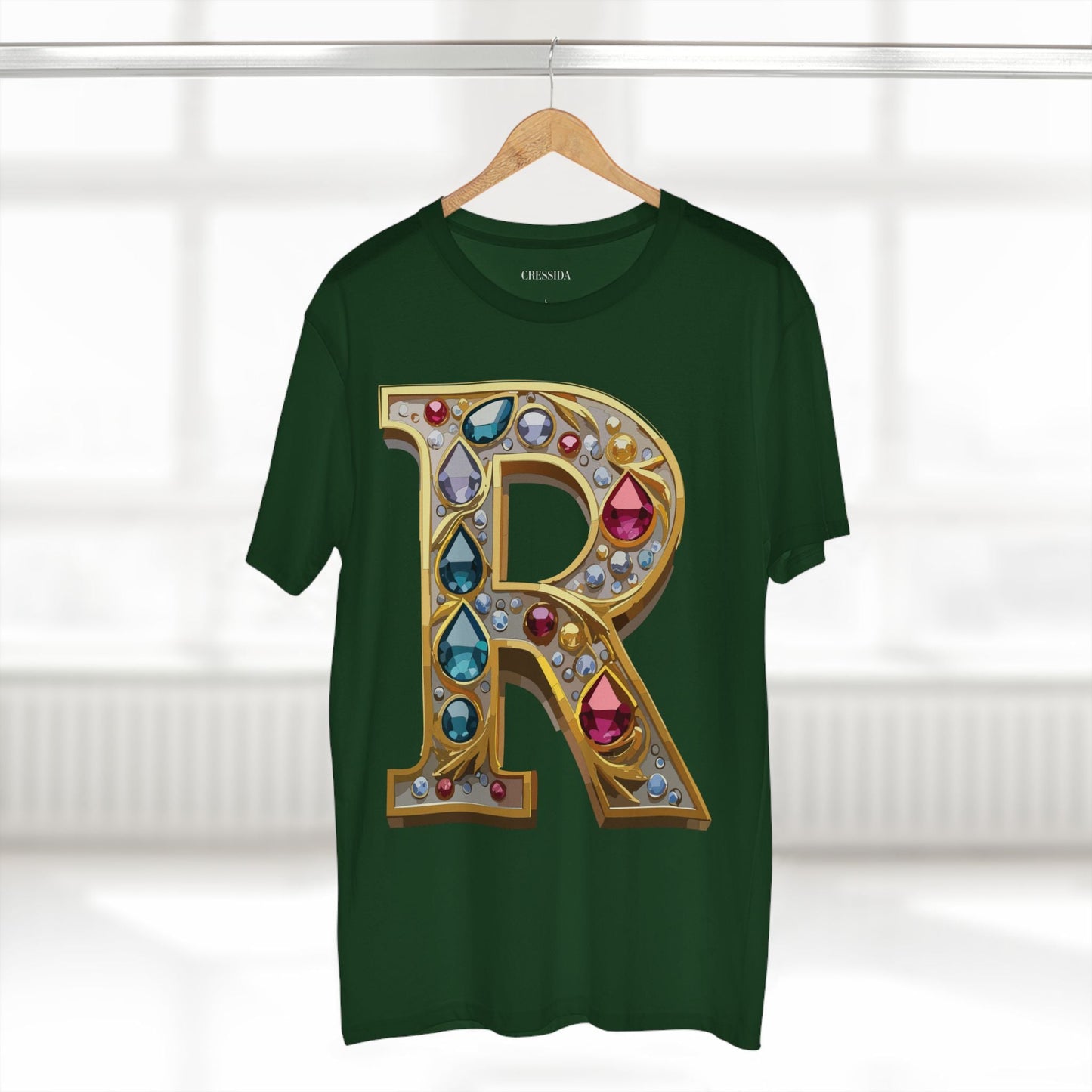 Letter R Graphic Design Tee Unisex 100 Cotton With Antique Gold Letters Artwork T-Shirt