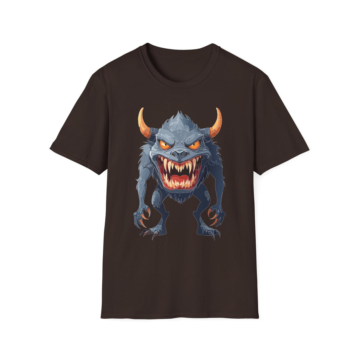 Demonic Monster Graphic T-Shirt — Fierce Horned Creature Cartoon Graphic Tee Unisex 100 Cotton Gildan T-Shirt