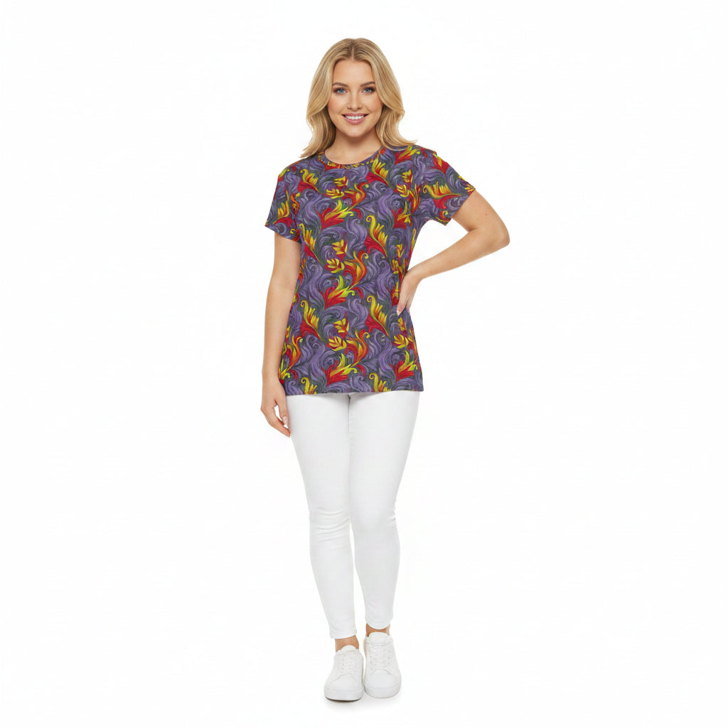 Women Poly Span T-Shirt with Floral Print