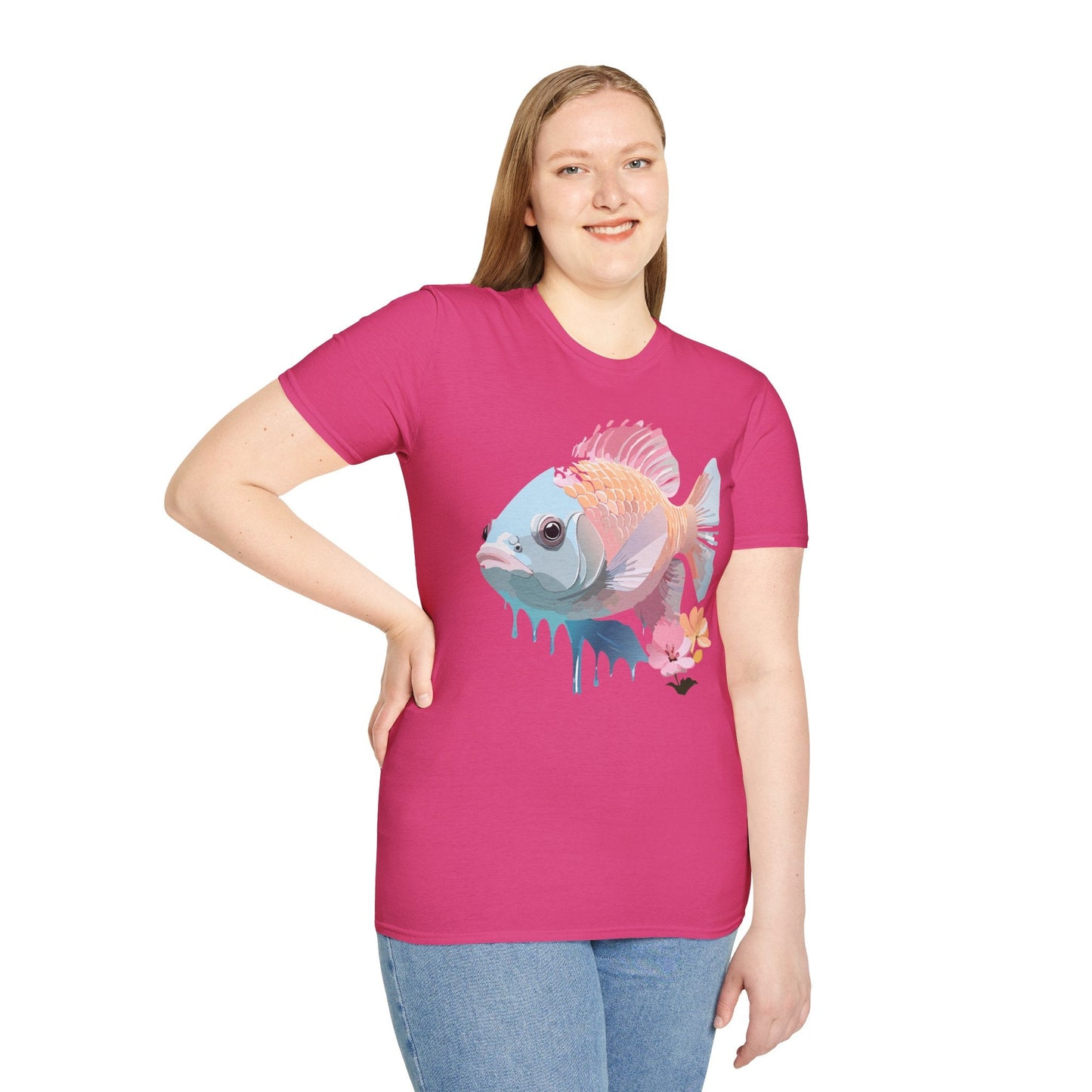 Fish Art Design Shirt Unisex Graphic Tee 100 Percent Ring Spun Cotton Softstyle Gildan 64000