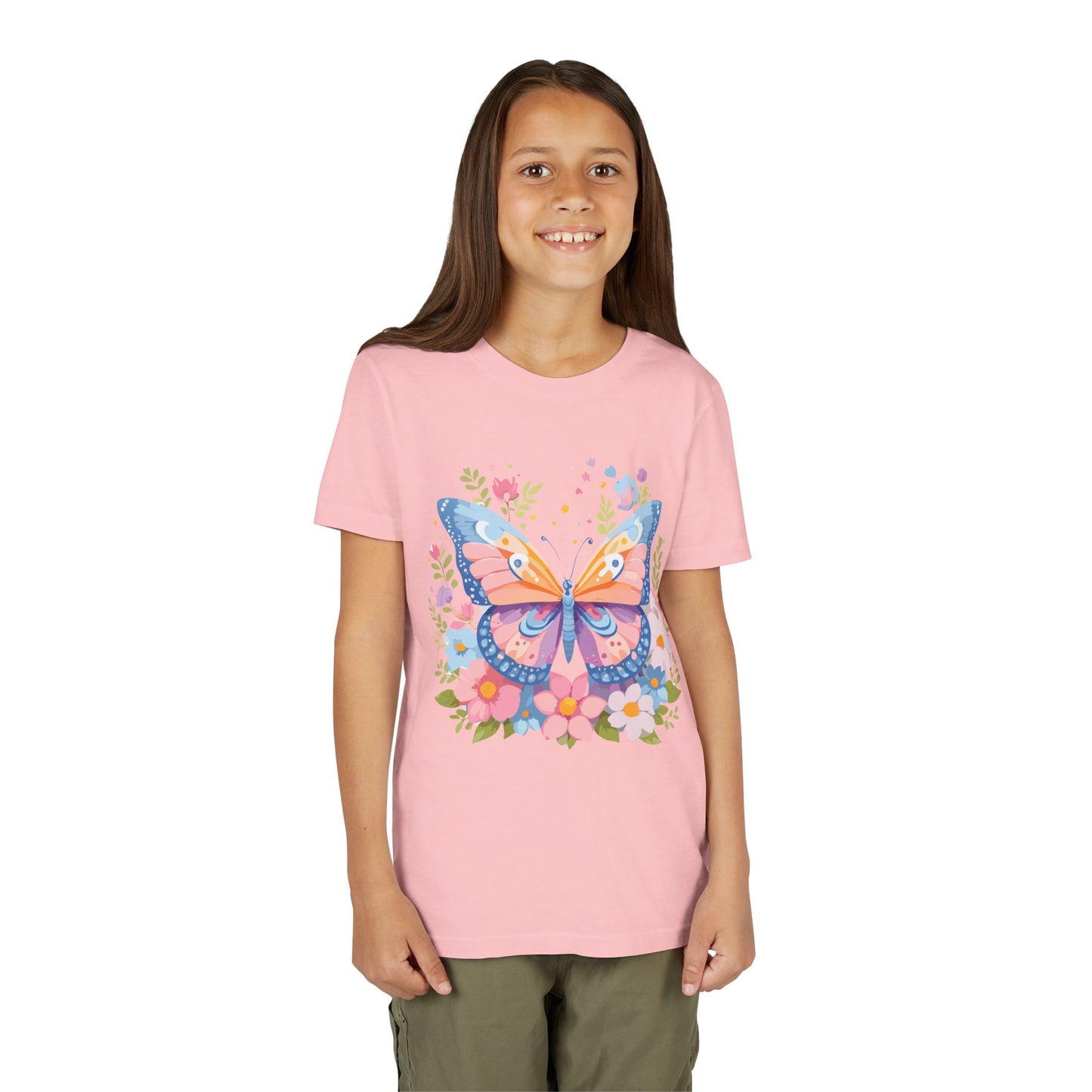 Butterfly Blossom Youth Tee - Colorful Short Sleeve T-Shirt for Spring Celebrations (9-14)