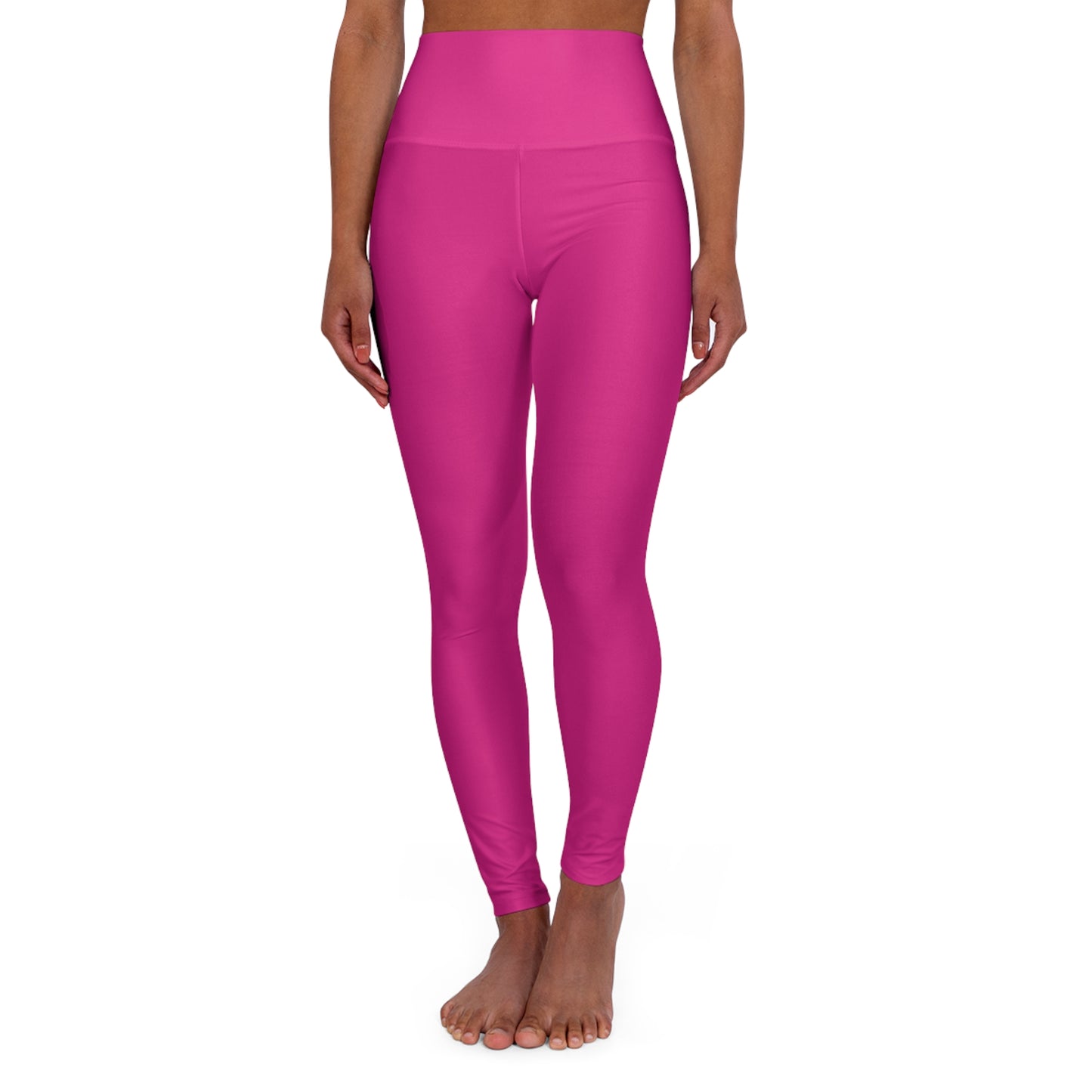 Bright Pink Color High-Waisted Yoga Leggings, Pink Seamless Poly-Span Activewear 2