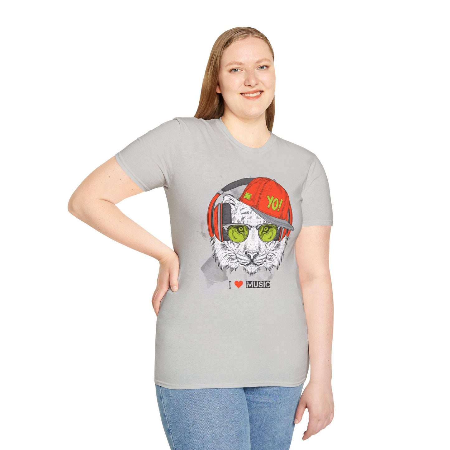 I Love Music Animals Shirt With Headphones Unisex Tee Gildan Softstyle 64000 Premium Comfort