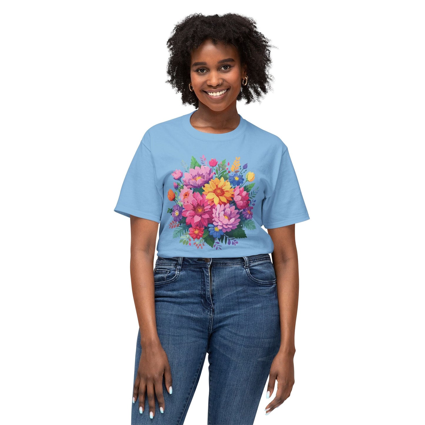 Unisex Floral T Shirt With Full Color Art Print Made In USA 100 Percent Cotton Breathable