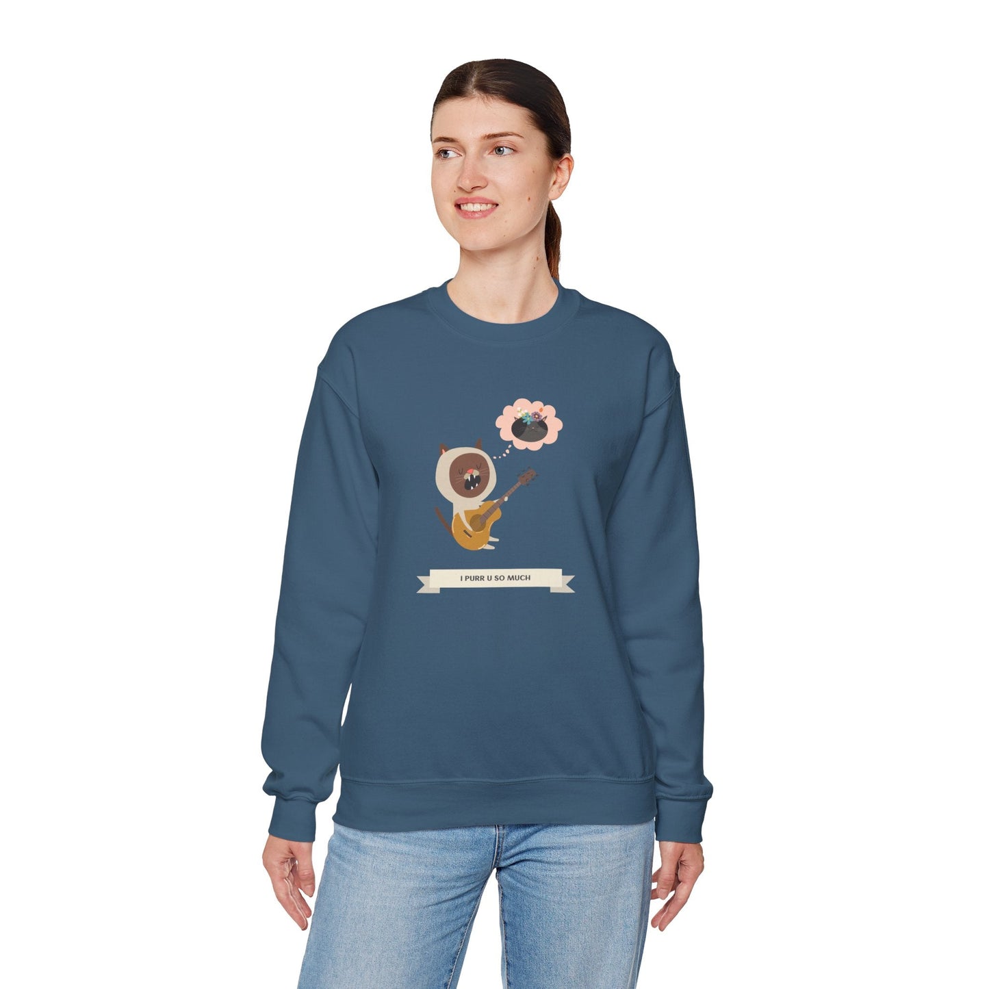 Cat with Guitar Sweatshirt, Love Sweatshirt, Cat Sweatshirt, Valentine's Day Sweatshirt, 50/50 Cotton-Poly Animal Sweatshirt 127