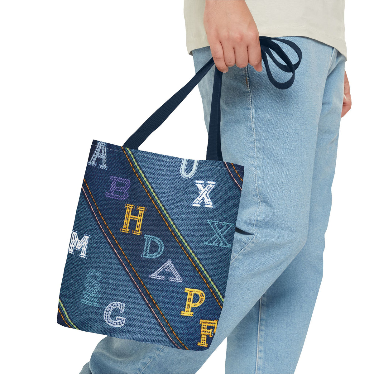 Denim Fabric Imitation Print Unisex Canvas Bag Poly Spun 3 Sizes Tote Bag 187-4