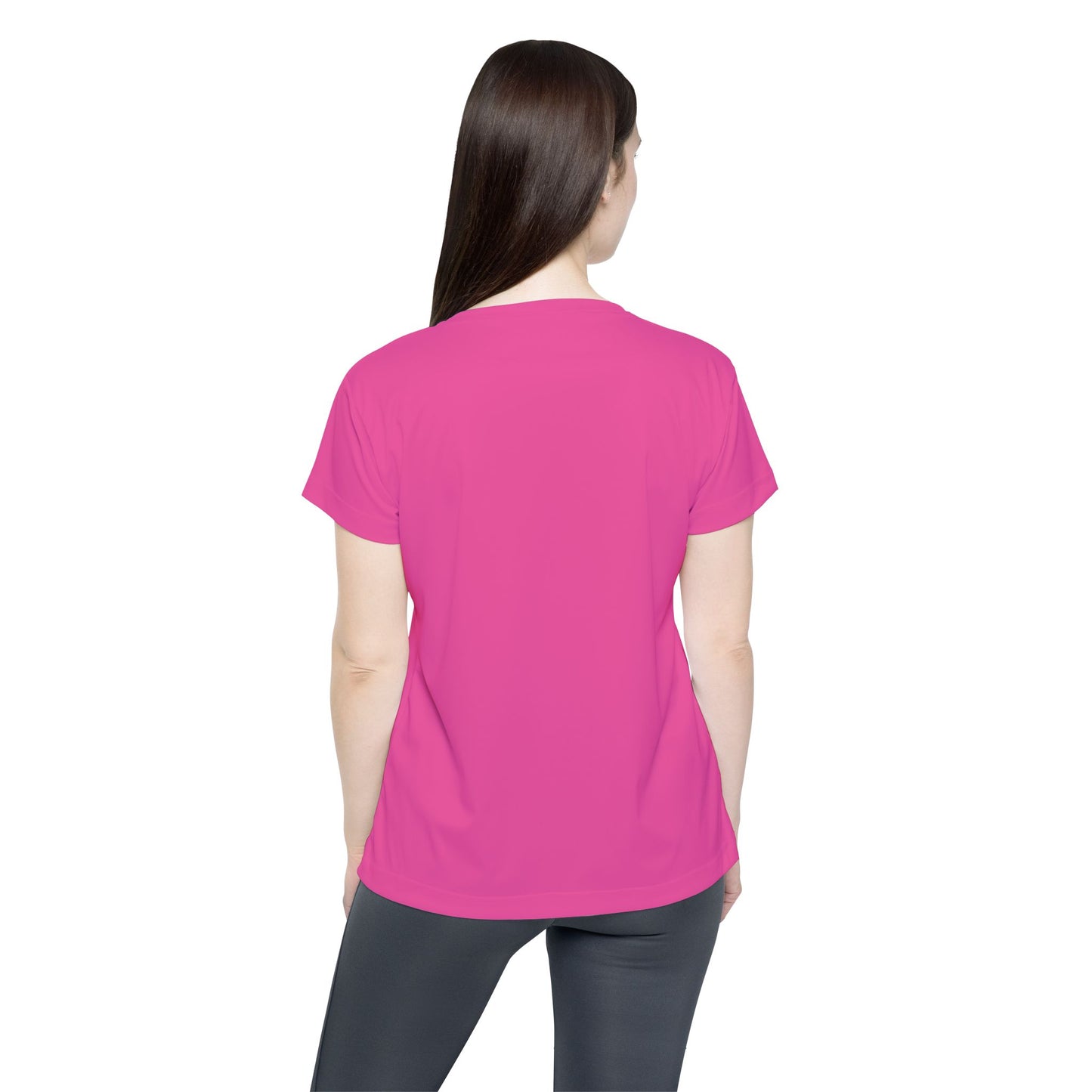 Deep Pink Women's Sports Jersey Short Sleeves 100% Poly Solid Pink Color Print Athletic Tee