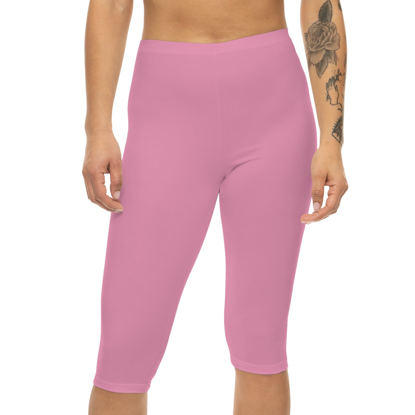 Pink Mist Color Women's Brushed Suede Poly Span Casual Capri Leggings XS-2XL