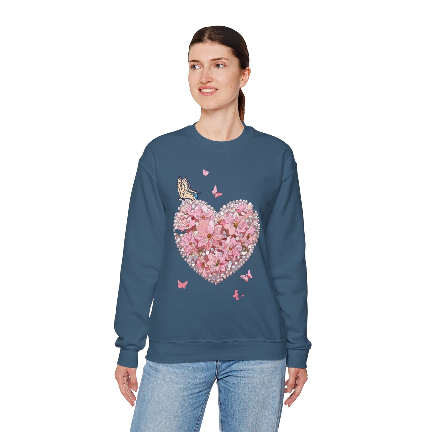 Unisex Floral Heart Sweatshirt with Love Floral Design for Valentines Day Gift Idea