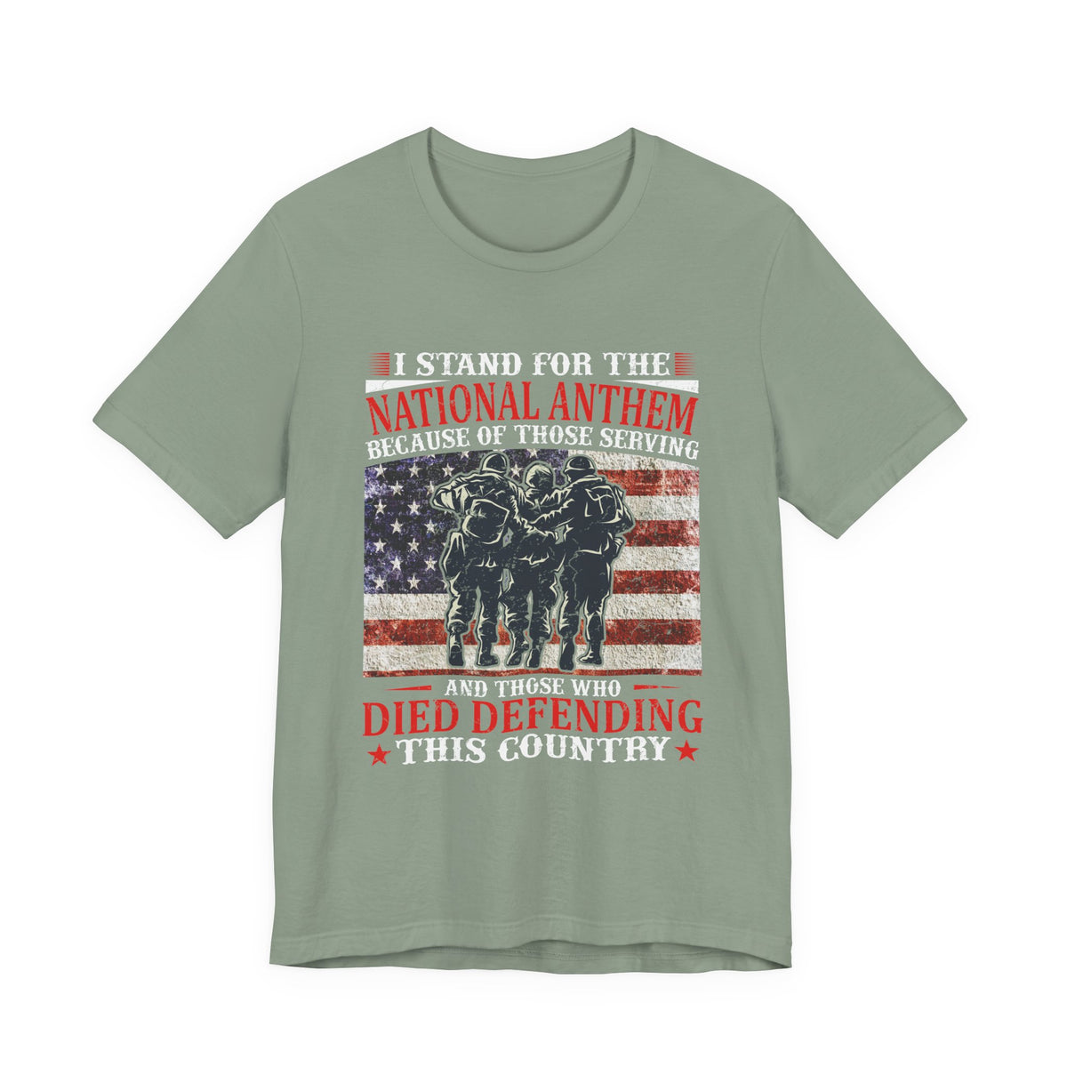 I Stand For The National Anthem military tribute T-Shirt American flag soldiers Unisex Cotton v36