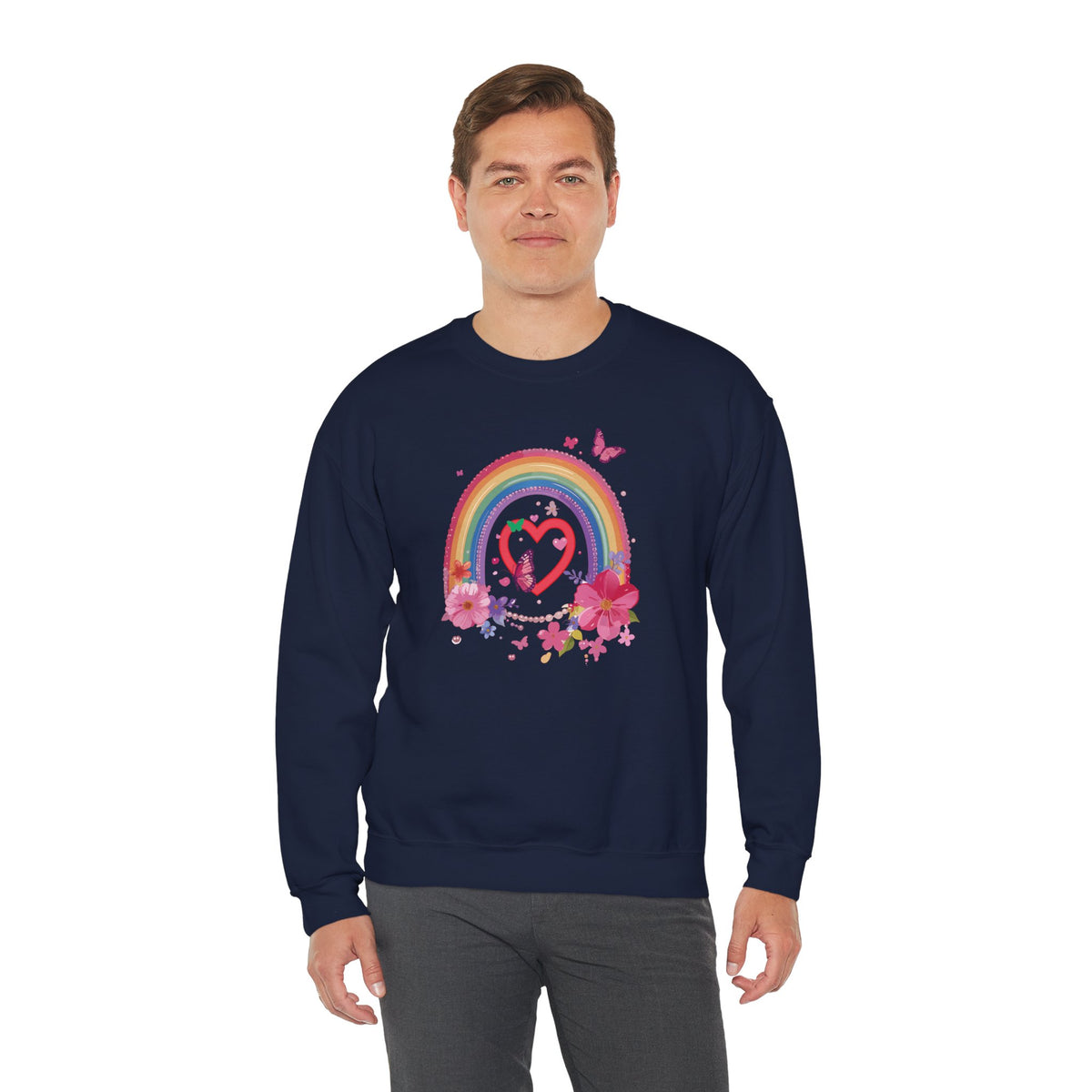 Rainbow Heart Sweatshirt, Floral Heart Sweatshirt, Floral Love Sweatshirt, Valentine's Day Sweatshirt, Rainbow Heart Floral Sweatshirt 112