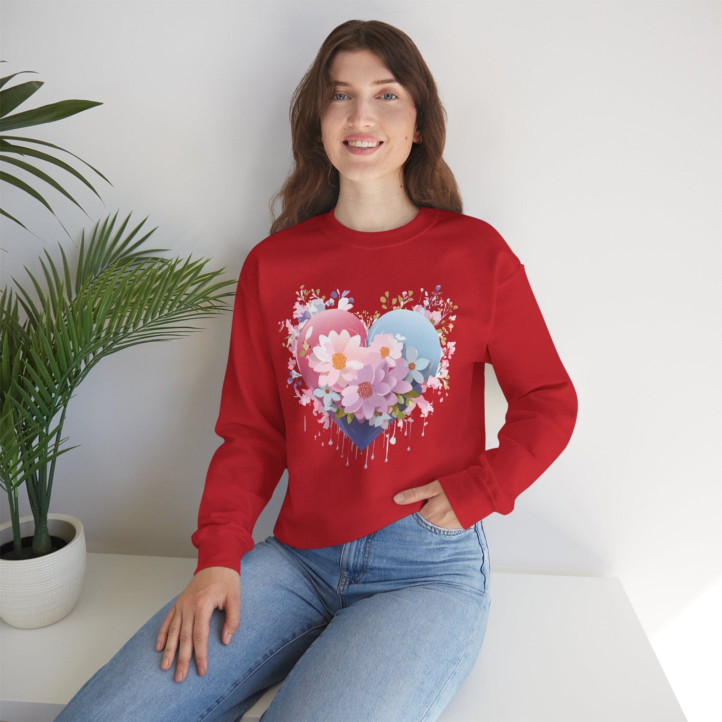 Floral Heart Unisex Crewneck Sweatshirt Gildan 18000 Heavy Blend 50 Cotton 50 Polyester