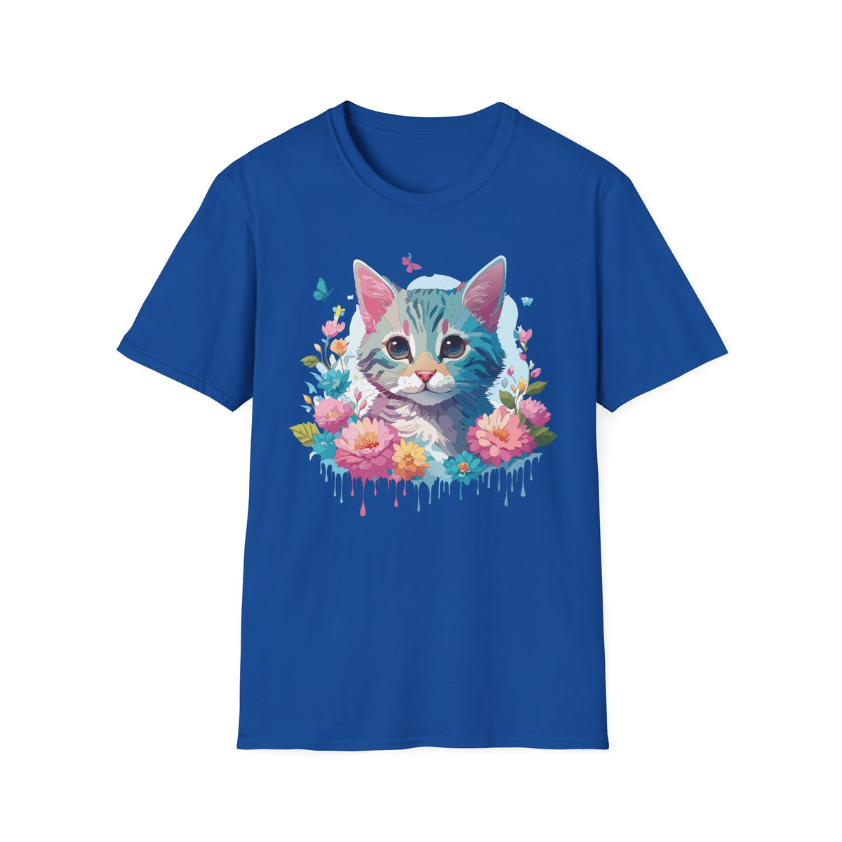 Watercolor Kitten Floral Tee | Cat Face T-Shirt, Spring Floral Design