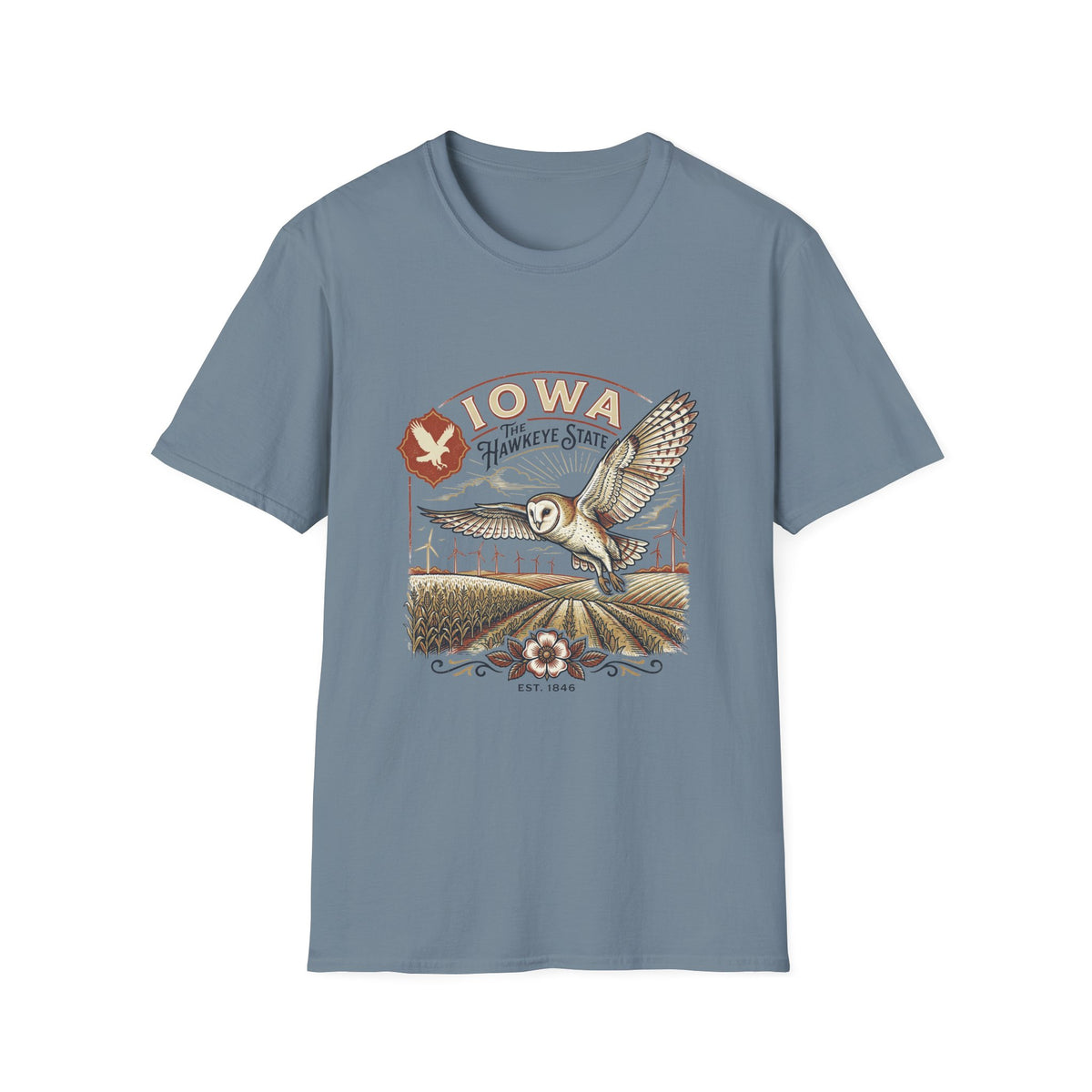 Iowa Owl Hawkeye State Vintage Graphic Tee - Travel Tourist Graphic Design Unisex 100 Cotton Gildan T-Shirt