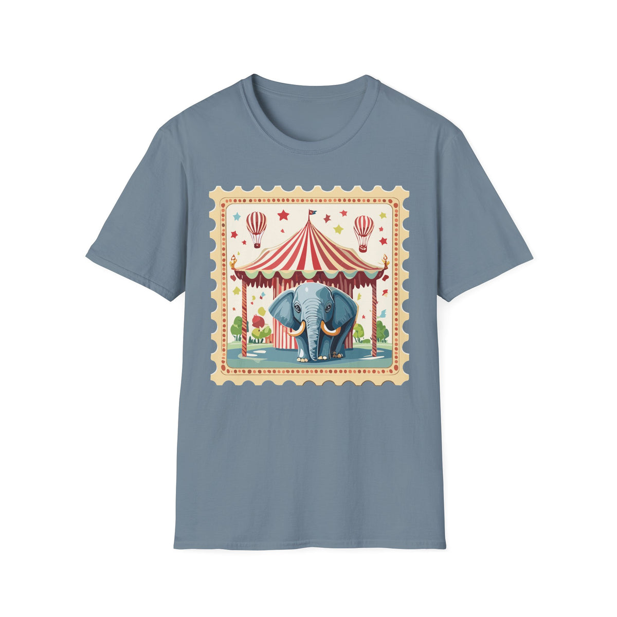 Vintage Circus Elephant T-Shirt | Carnival Tent, Hot Air Balloons Graphic Tee Unisex 100 Cotton Gildan T-Shirt