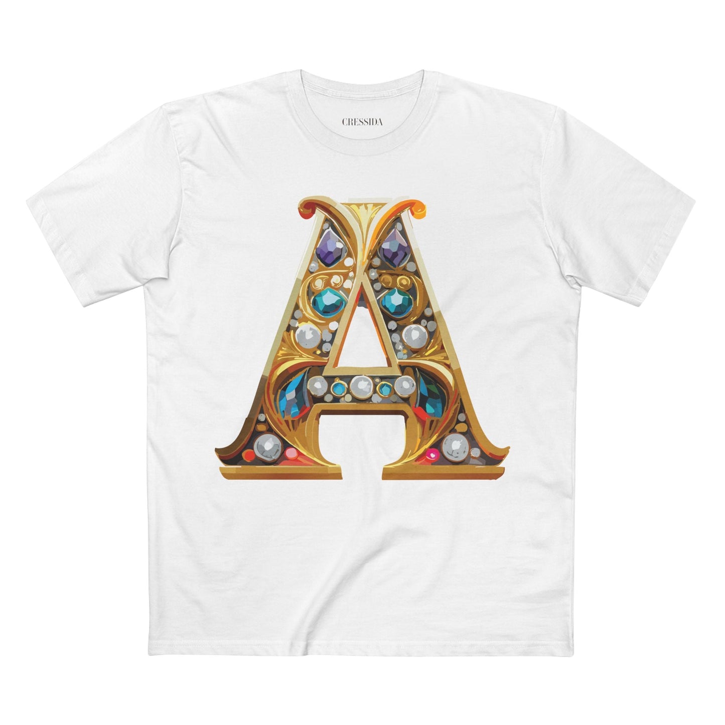 Letter A Graphic Design Tee Unisex 100 Cotton With Antique Gold Letters Artwork T-Shirt