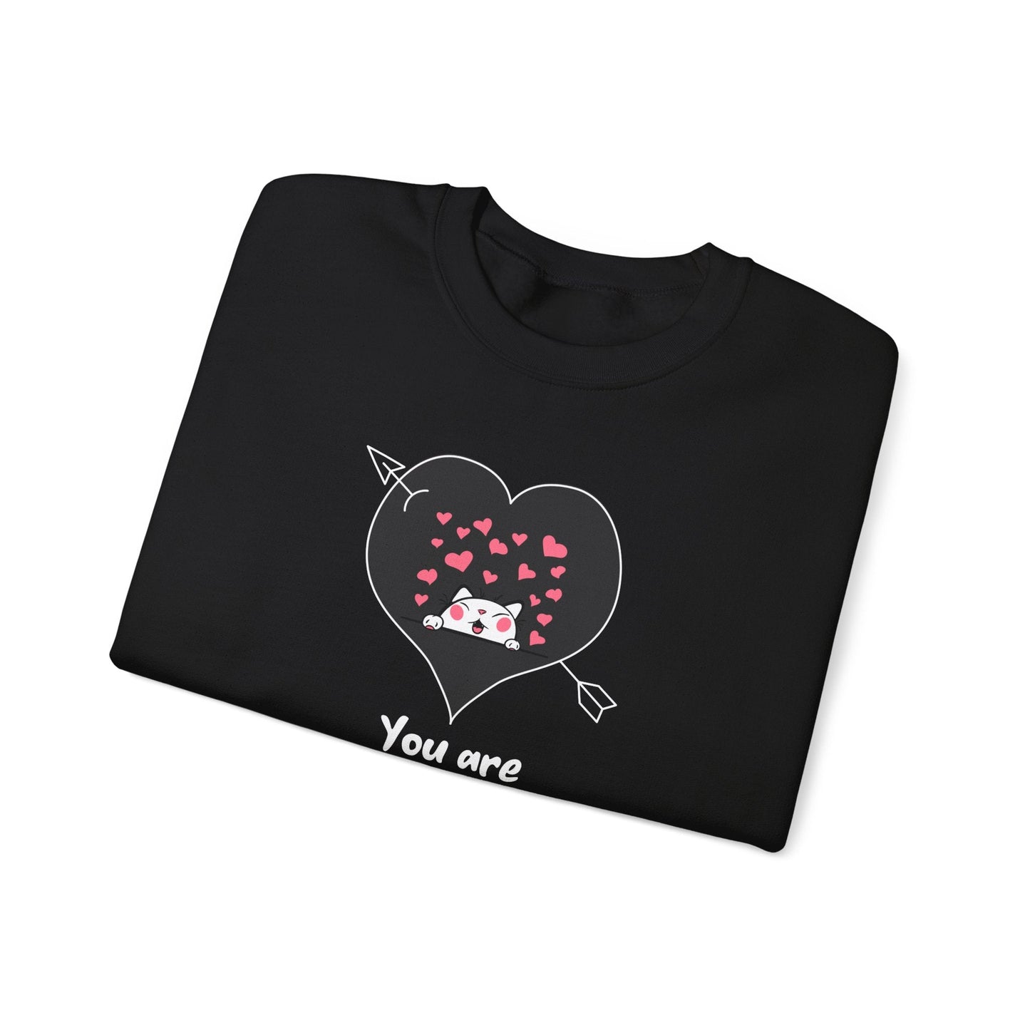 Cat Heart Sweatshirt Valentines Day Fifty Fifty Cotton Poly Unisex Crewneck Gift Idea