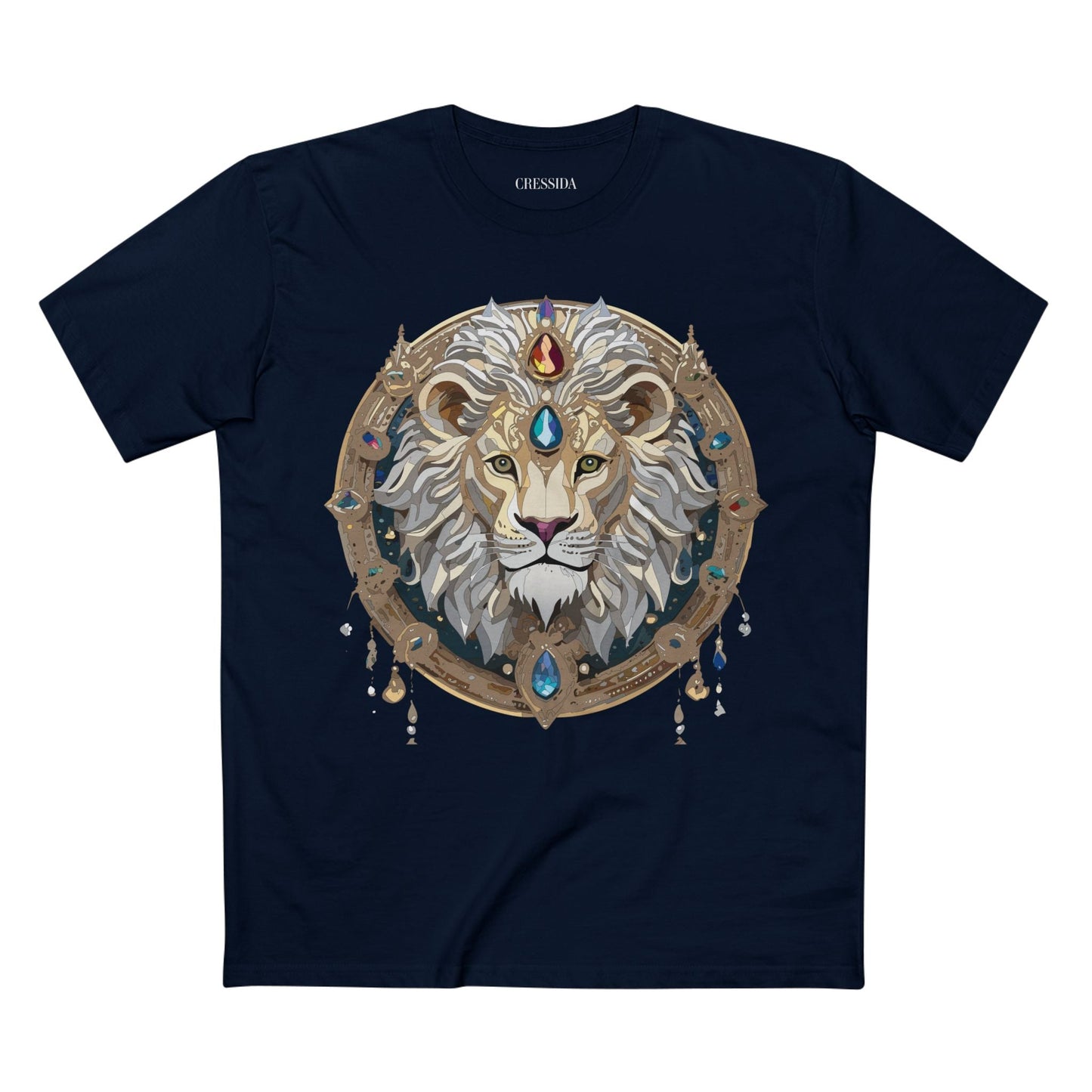 Lion Graphic Unisex 100 Cotton Tee With Unique Animal Golden Medallion Art Design 59