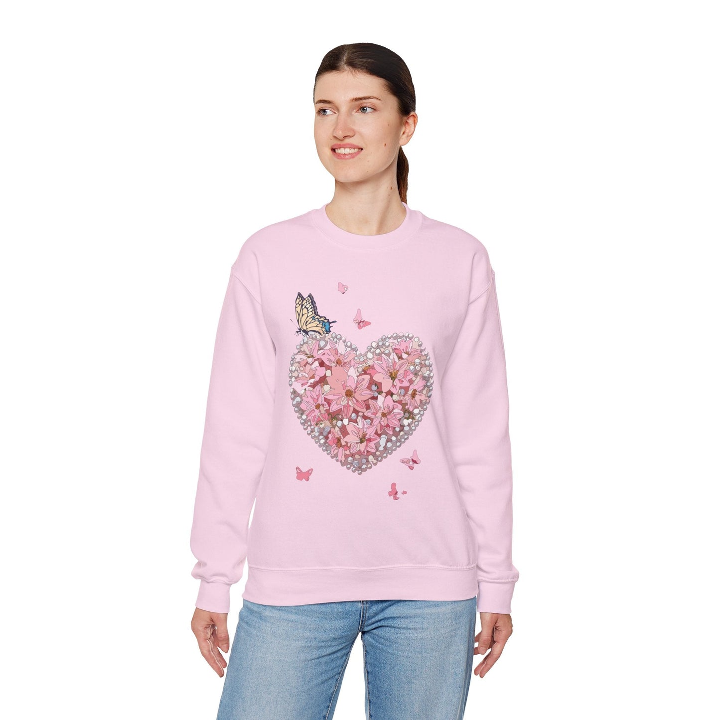 Unisex Floral Heart Sweatshirt with Love Floral Design for Valentines Day Gift Idea