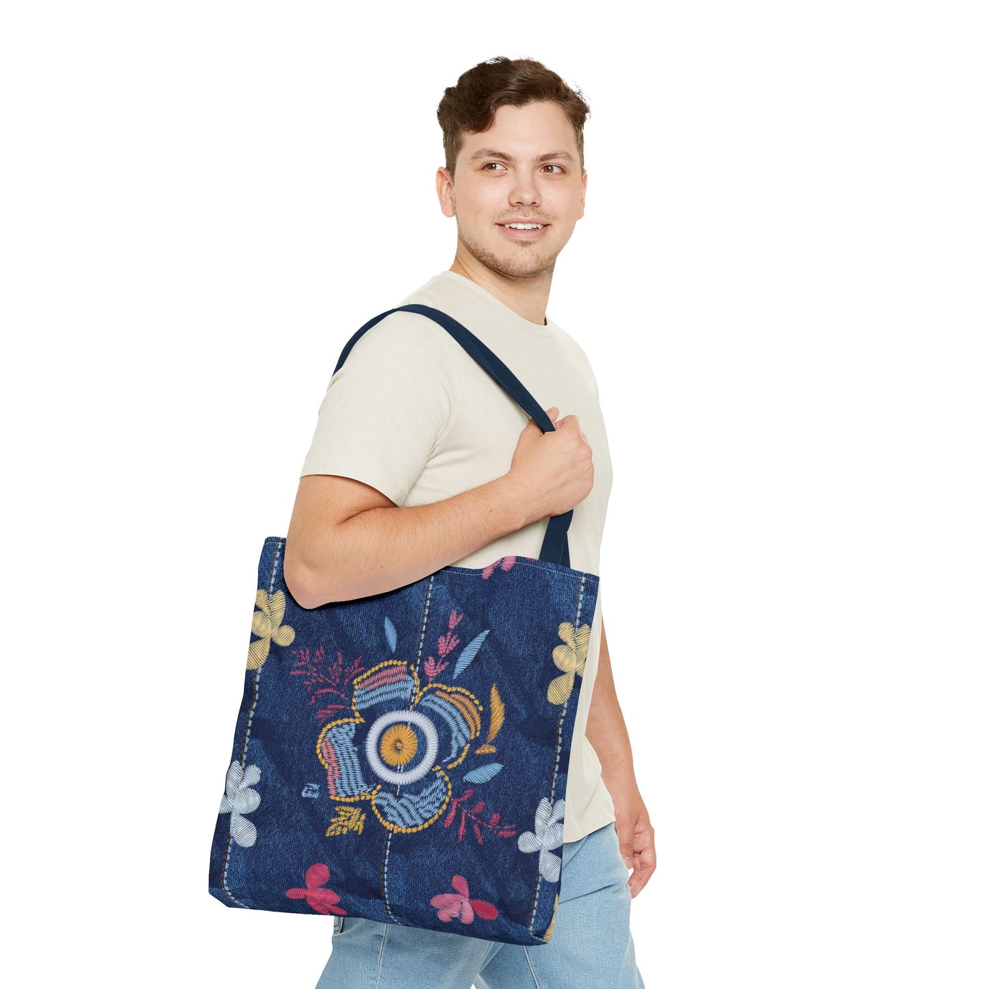 Denim Fabric Imitation Print Unisex Canvas Bag Poly Spun 3 Sizes Tote Bag 167