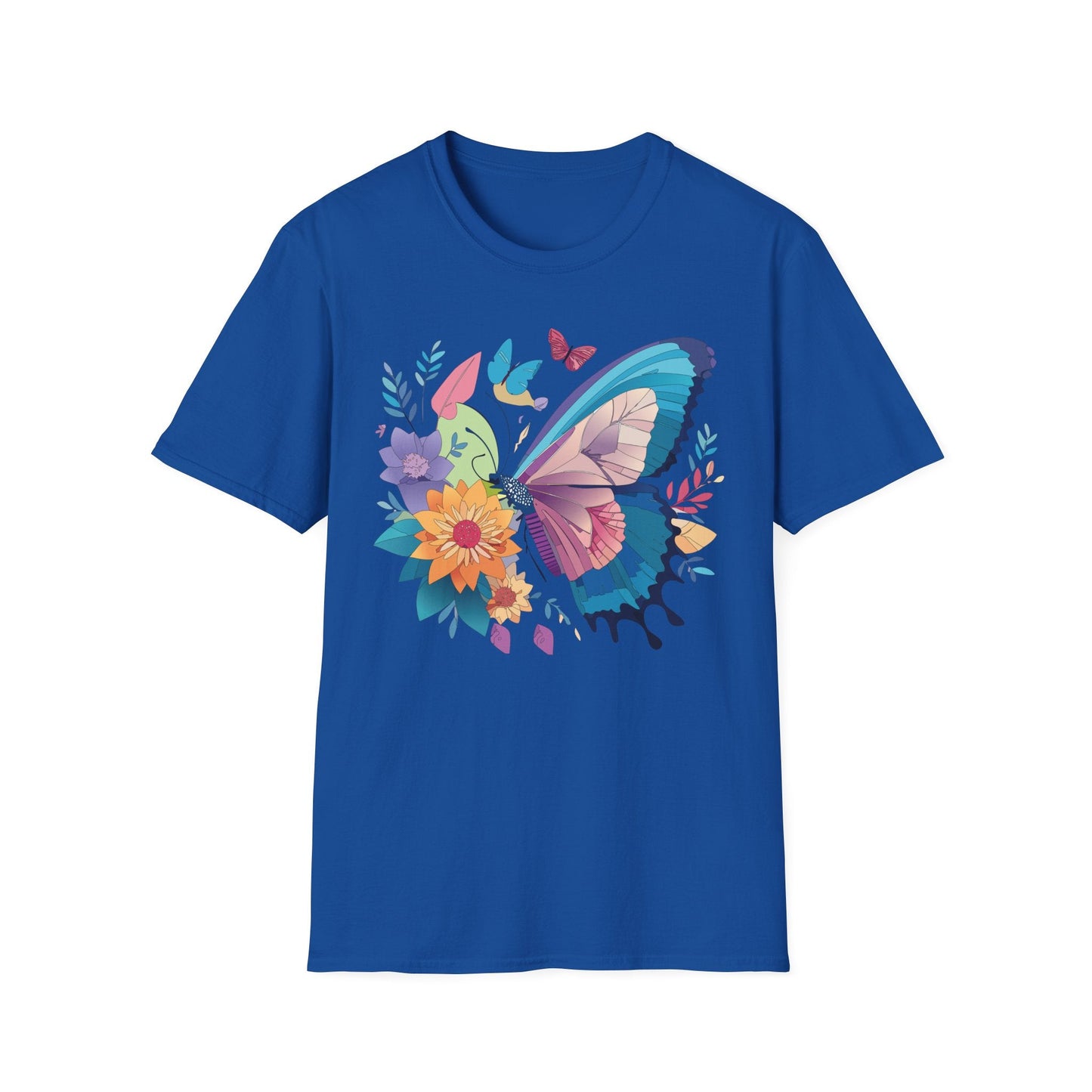 Gildan Butterfly T Shirt Unisex Softstyle 64000 Monarch Print Lightweight Breathable Cotton Tee