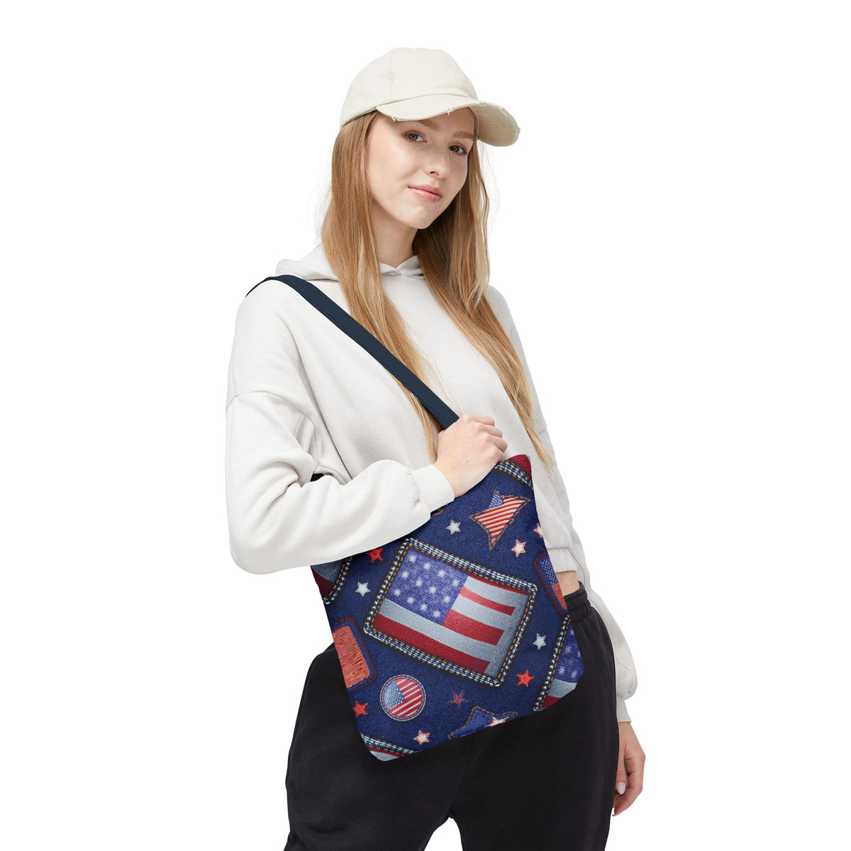 4th of July Graphic Denim Fabric Imitation Print Unisex Canvas Bag Poly Spun 3 Sizes Tote Bag 200-6