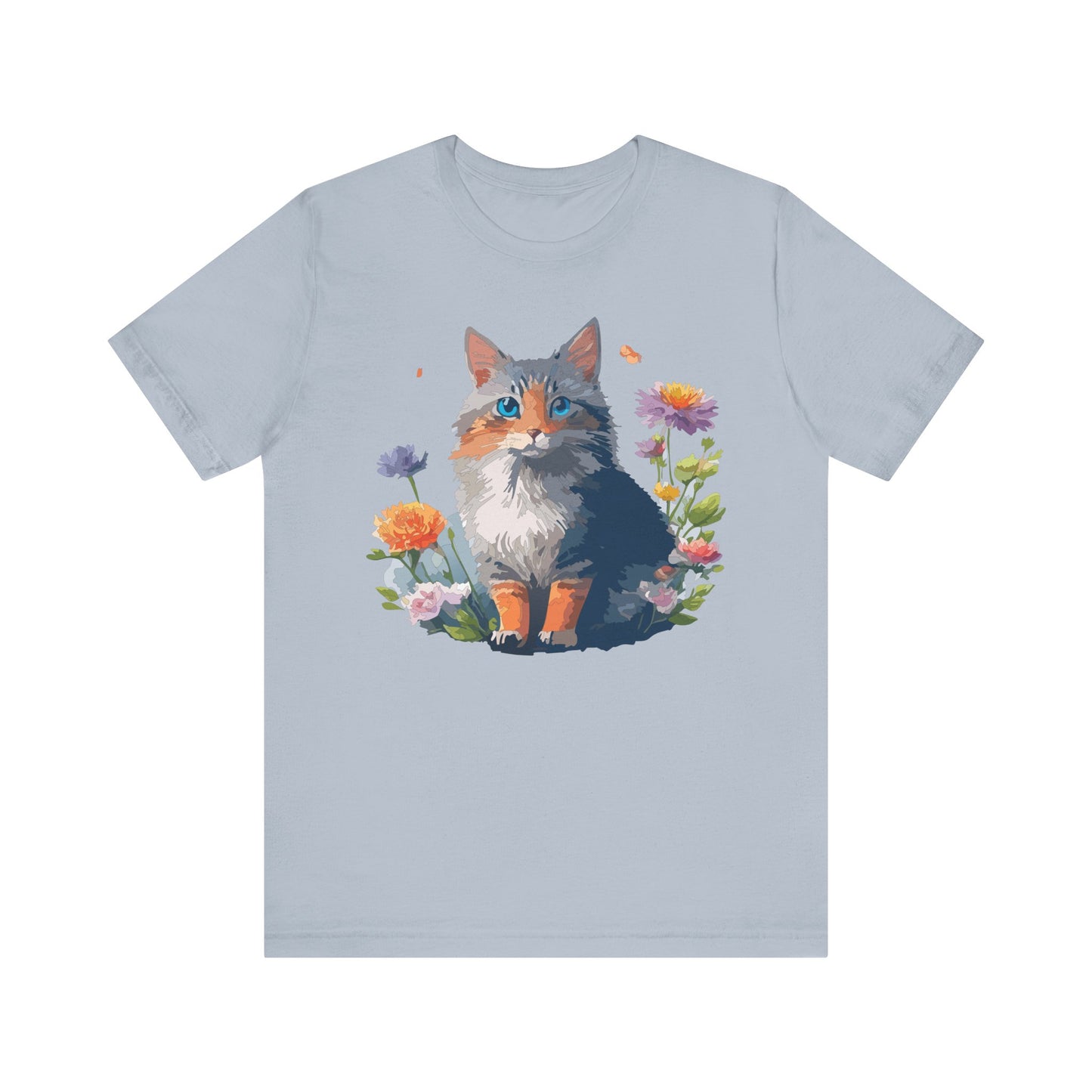 Floral Cat Tee, Animal Shirt, Cat Shirt, Floral Tee, Flower T-shirt, T-Shirt with Animal, Summer Top with Art Design