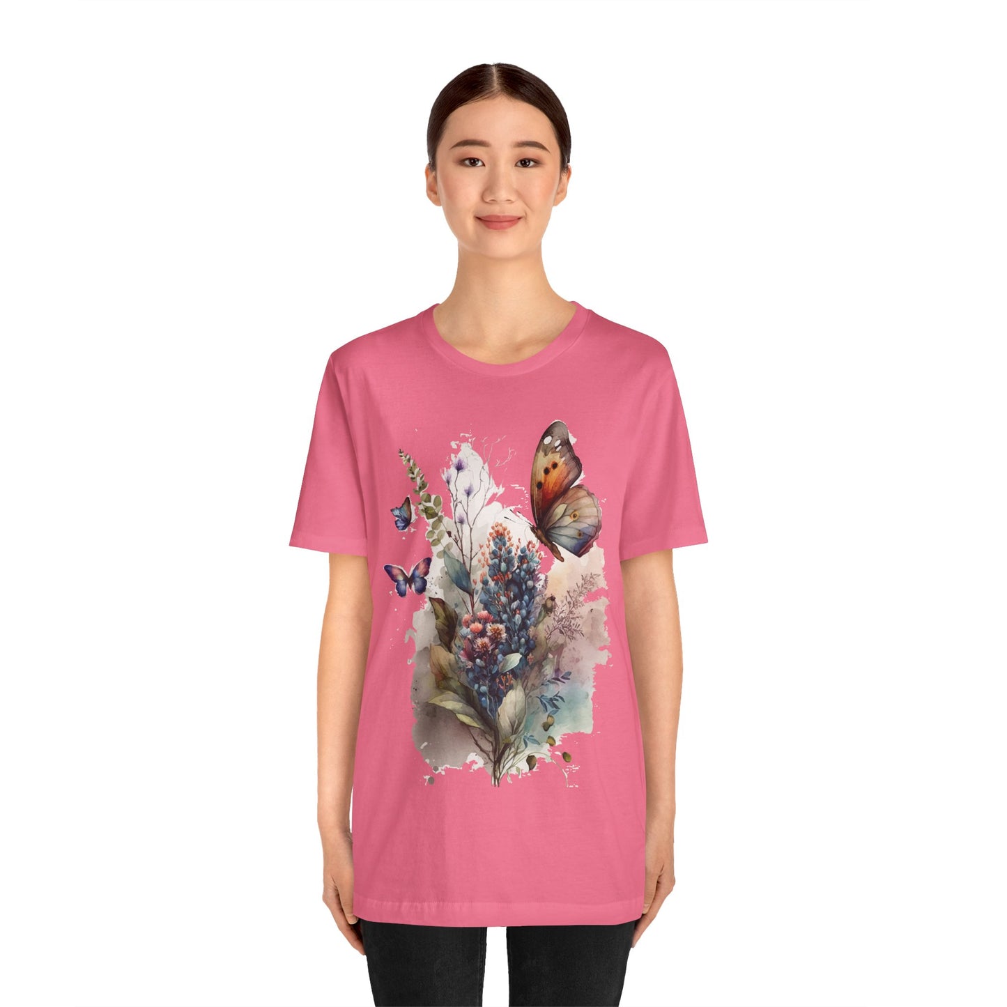 Cotton Tee Shirt with Butterfly Prints