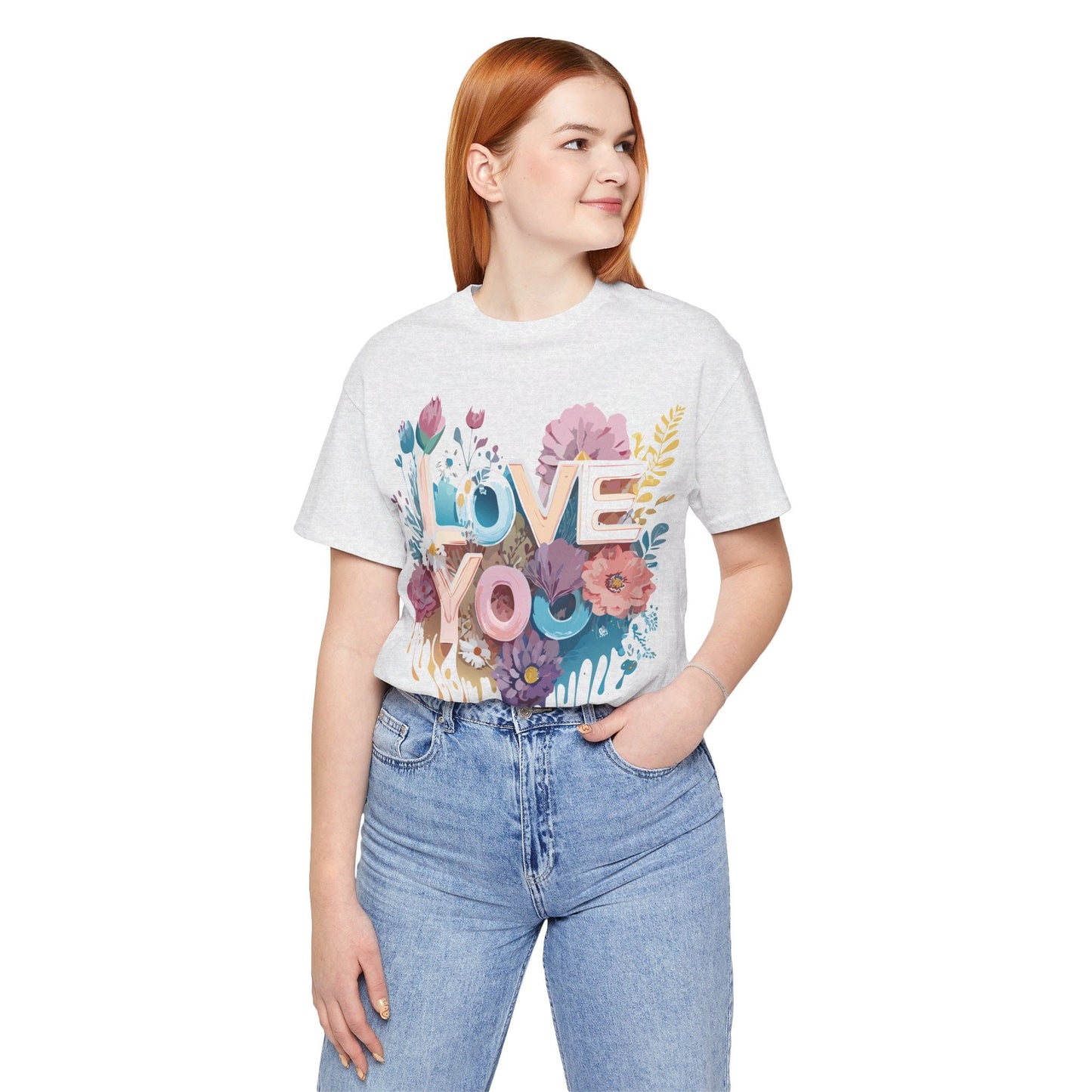 Valentine Day Graphic Unisex 100 Cotton Vintage Artwork with Love and Flower Design Tee 37