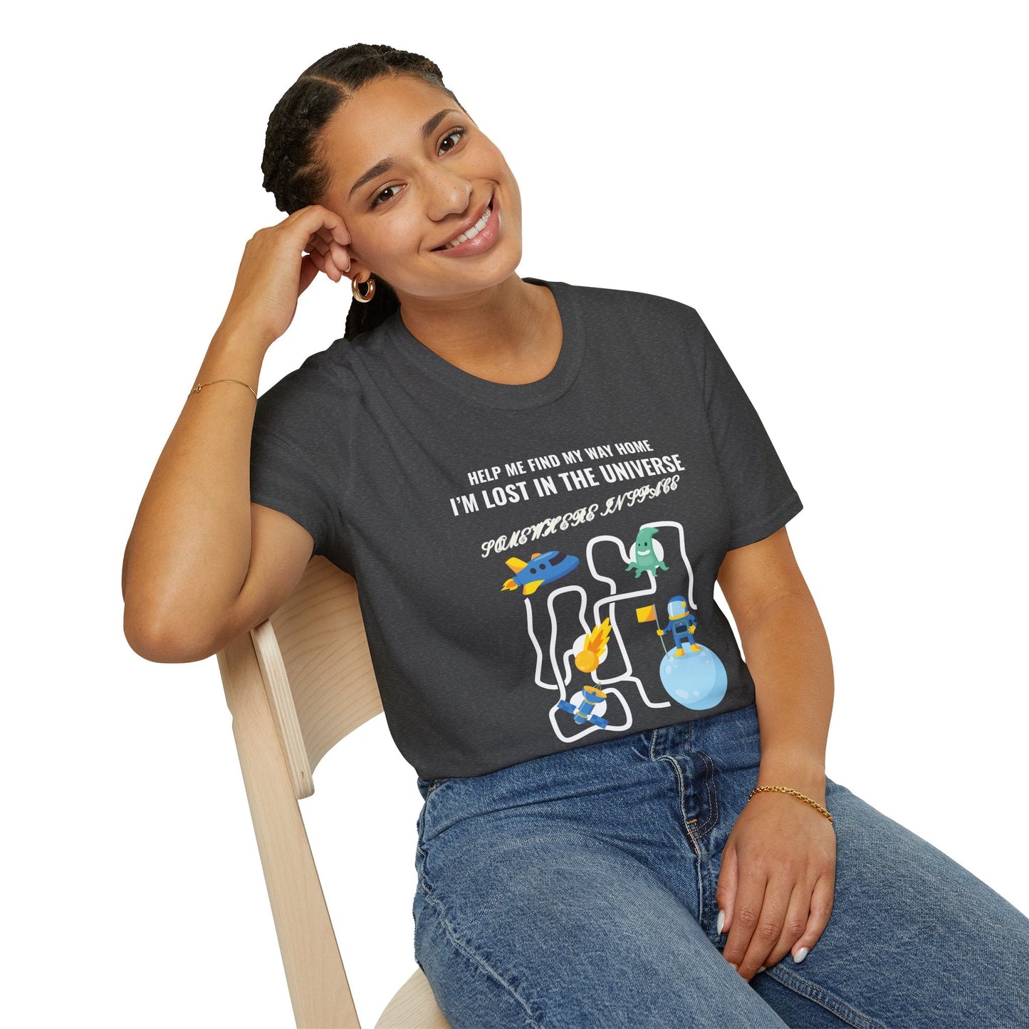 Lost in the Universe TShirt Unisex Cotton Cute Space Maze Graphic Tee