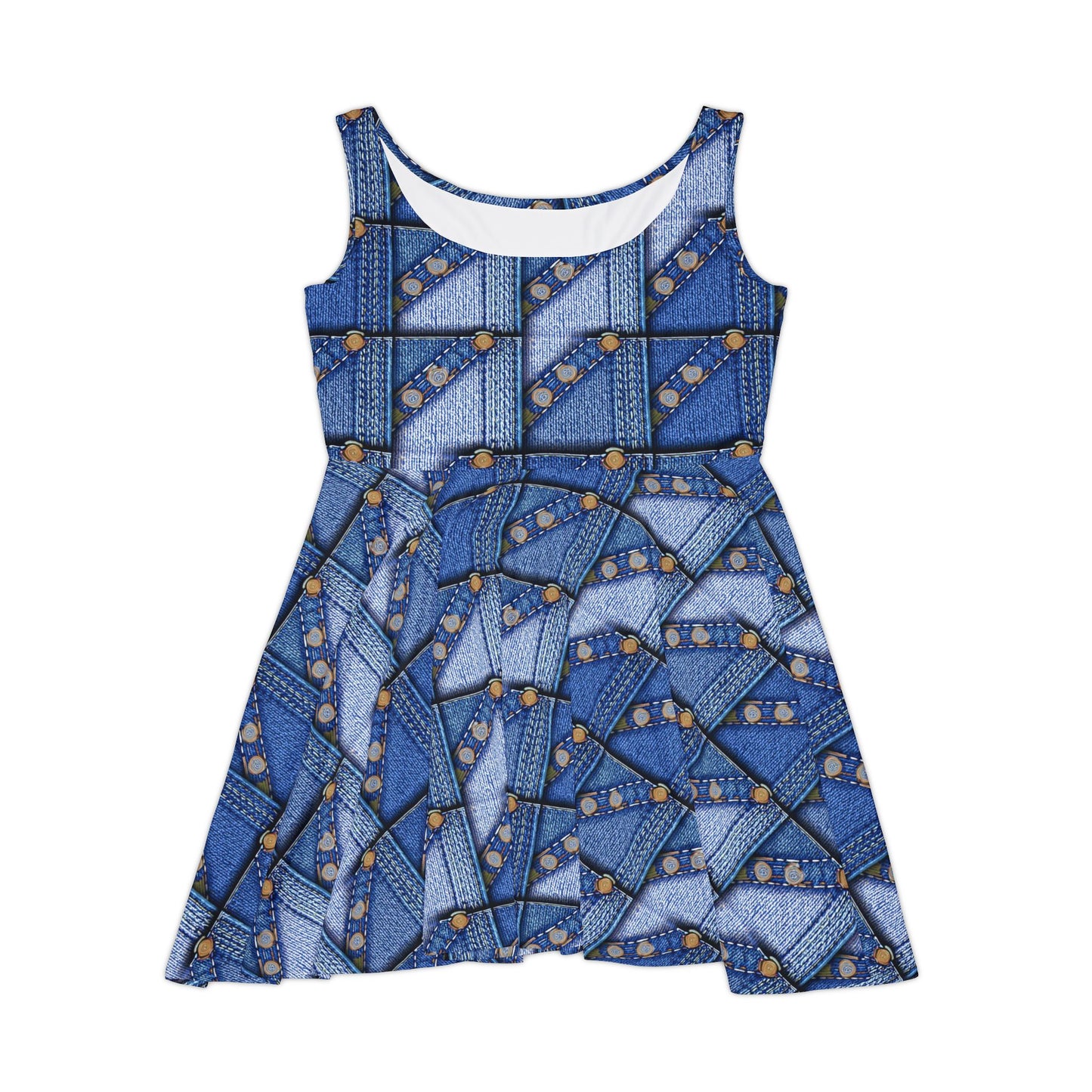 Women Denim Print Skater Dress, Denim Print Poly-Span Dress - 30