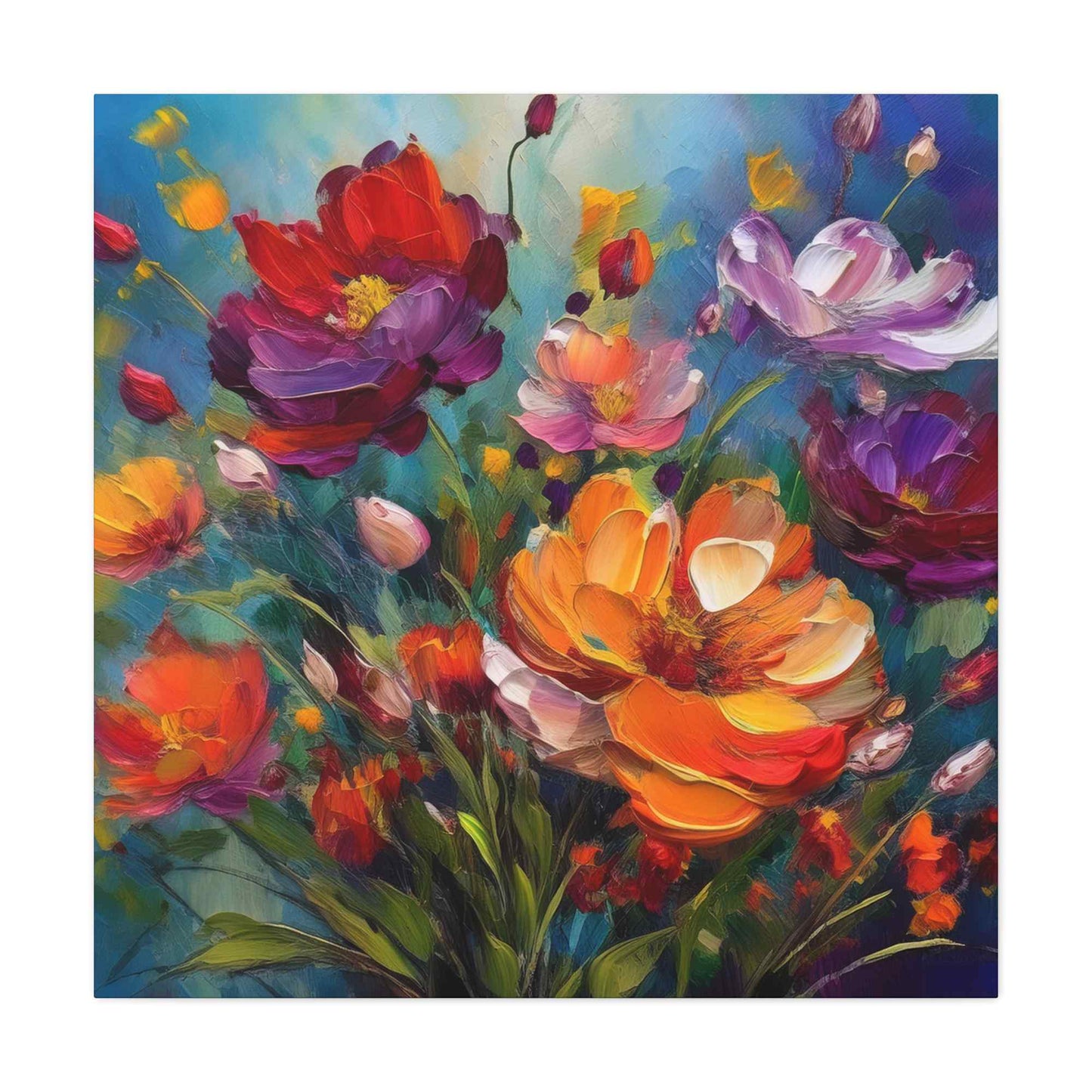 Flowers Print Canvas, Floral Oil Paint Print 20x20, 24x24, 30x30, 32x32, 36x36, Floral Art Design Print Non-Frame MC-14