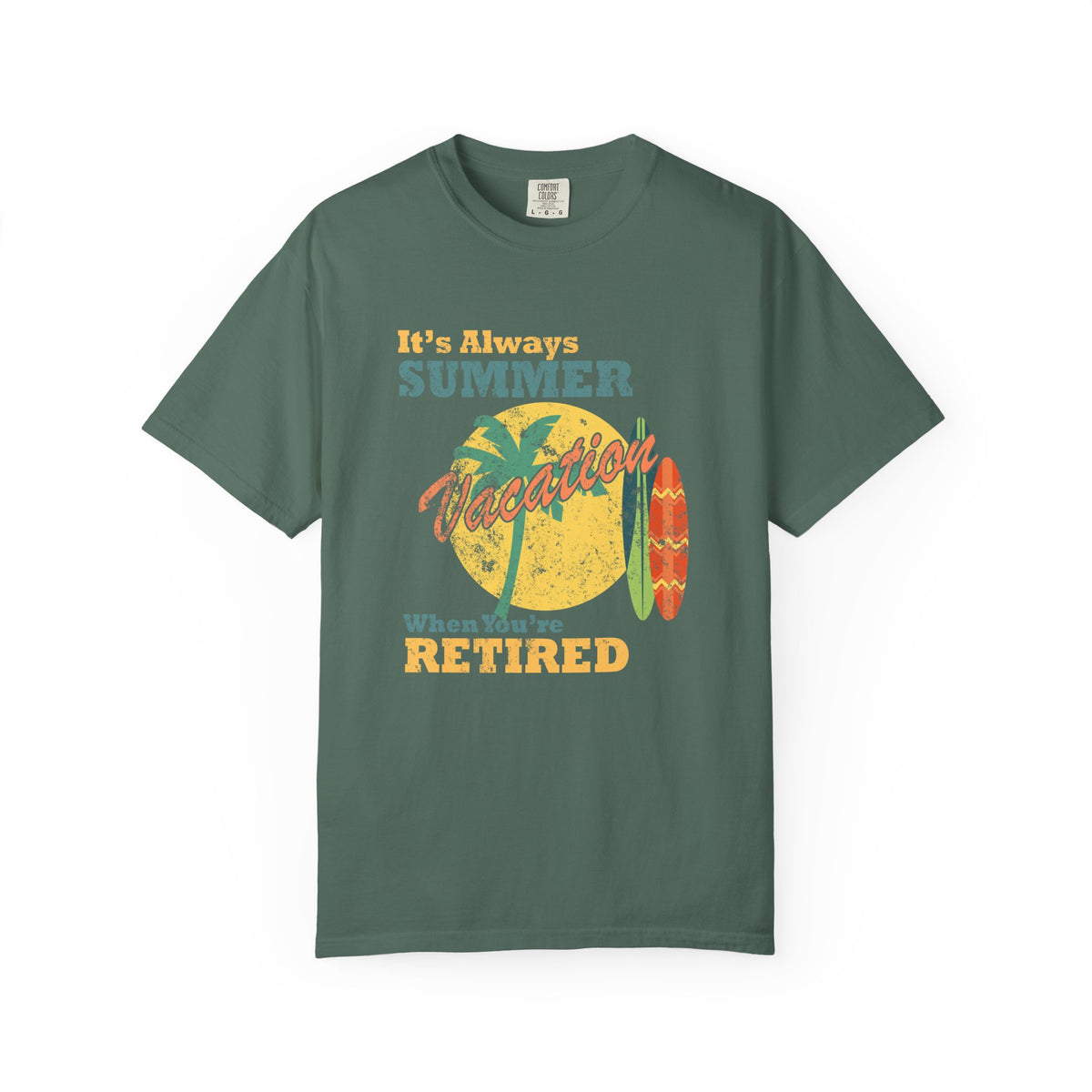 Always Summer Vacation Retro Palm Surf Unisex Comfort Colors Garment-Dyed Heavyweight 100 Cotton Art Design T-Shirt w108