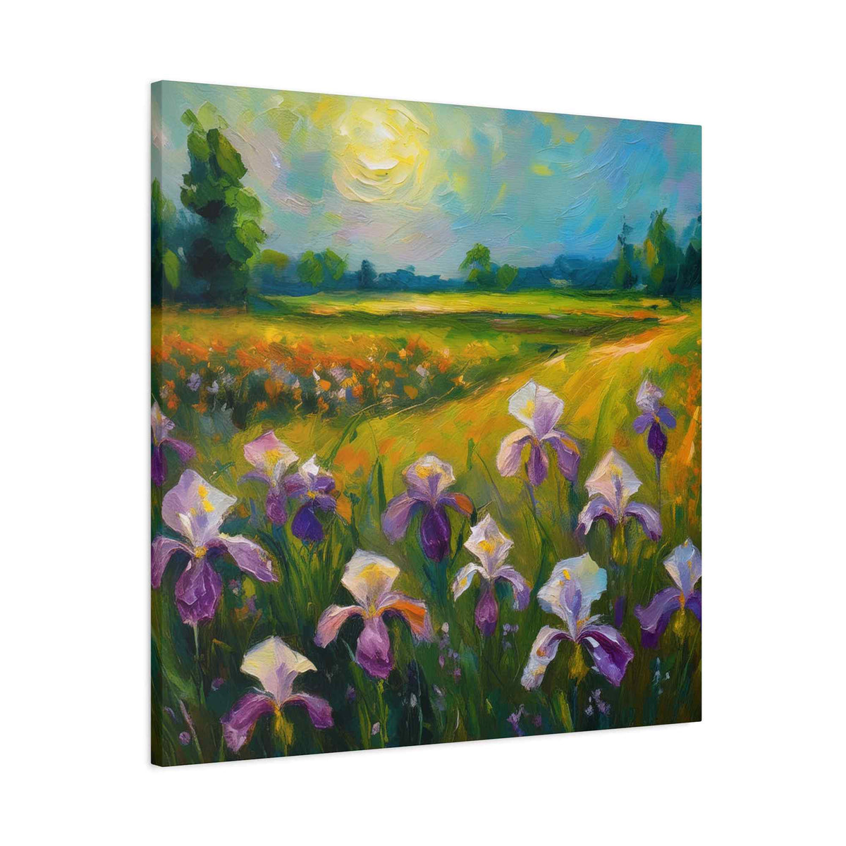 Irises Floral Print Canvas, Floral Oil Paint Print 20x20, 24x24, 30x30, 32x32, 36x36 Art Design Pine-Wood Inner Frame MC-180