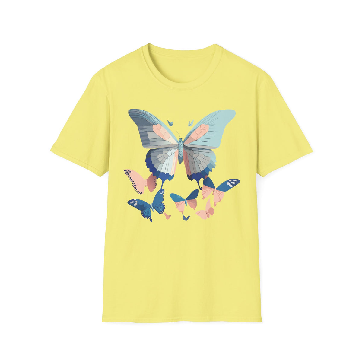 Butterfly Trio T‑Shirt — Pastel Blue & Peach Butterfly Graphic Design Unisex 100 Cotton Gildan T-Shirt