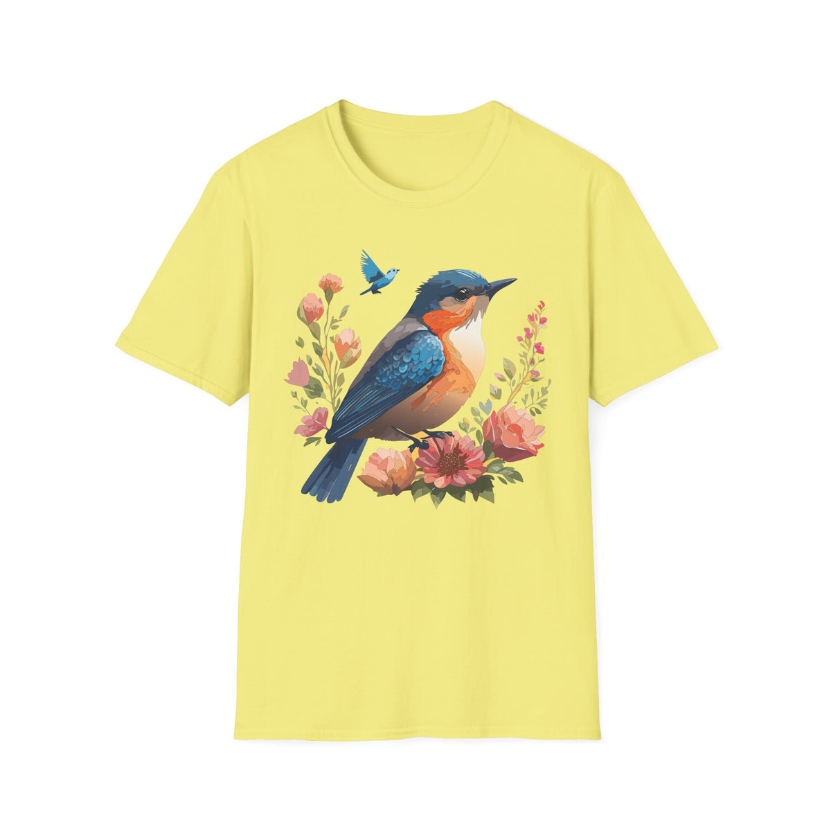 Colorful Kingfisher Bird T-Shirt | Floral Watercolor Nature Design