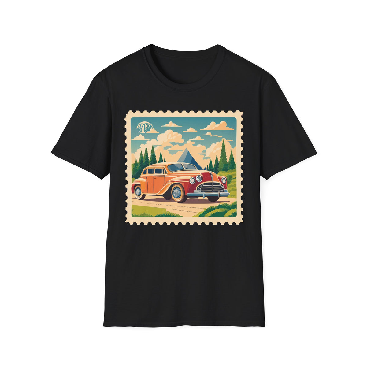 Vintage Road Trip Car T-Shirt | Retro Camper Scenic Stamp Graphic Tee Unisex 100 Cotton Gildan T-Shirt
