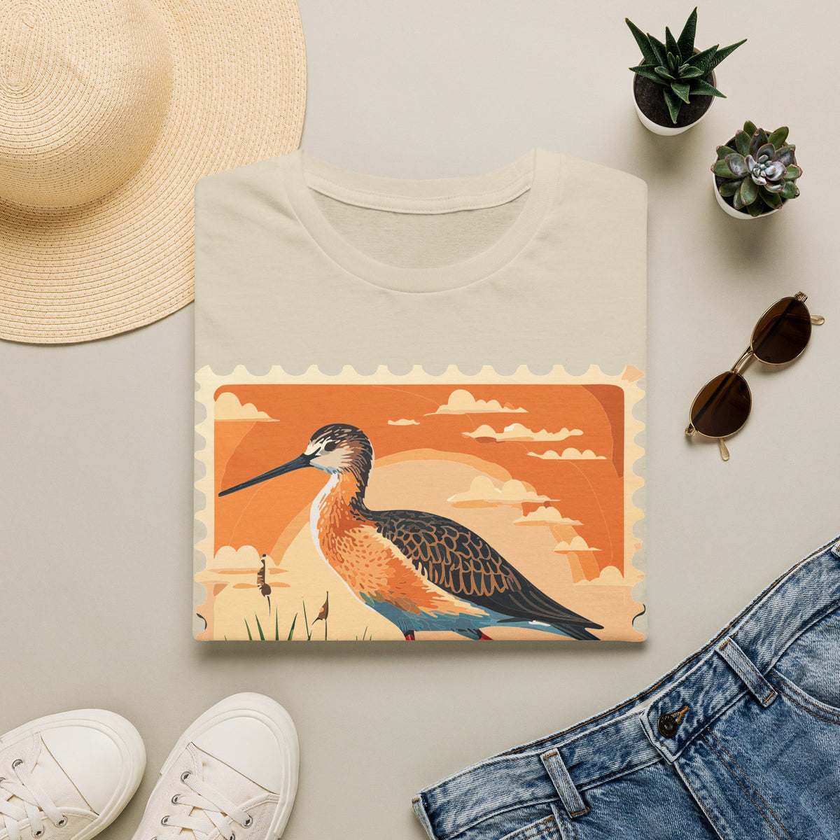 Marsh Bird Illustration T-Shirt | Retro Shorebird Graphic Tee Unisex 100 Cotton Gildan T-Shirt