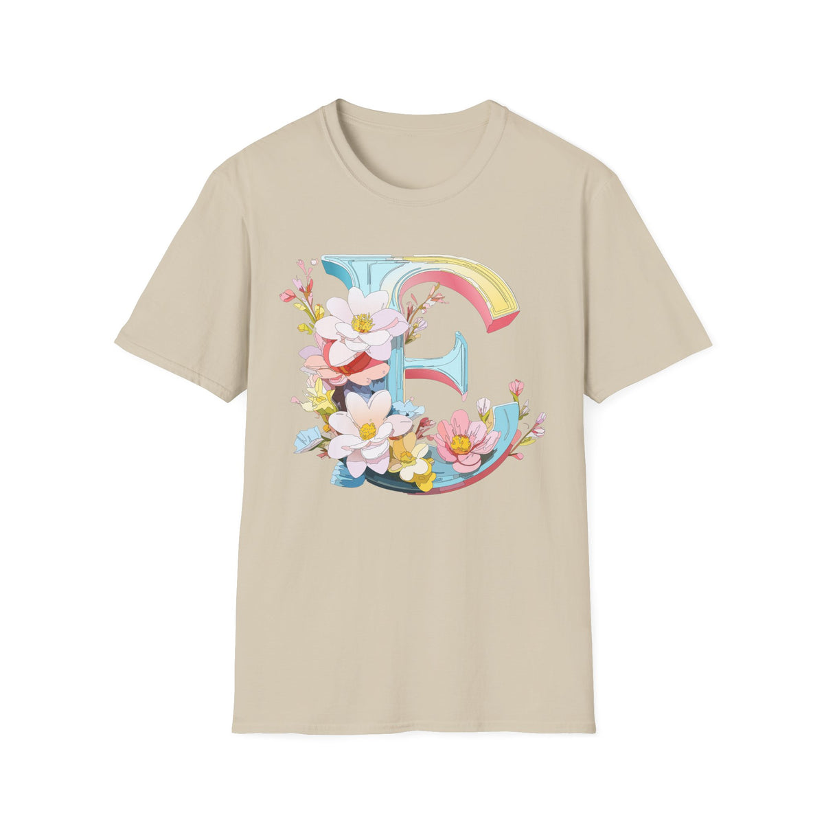Floral Letter E T-Shirt | Monogram Initial Tee