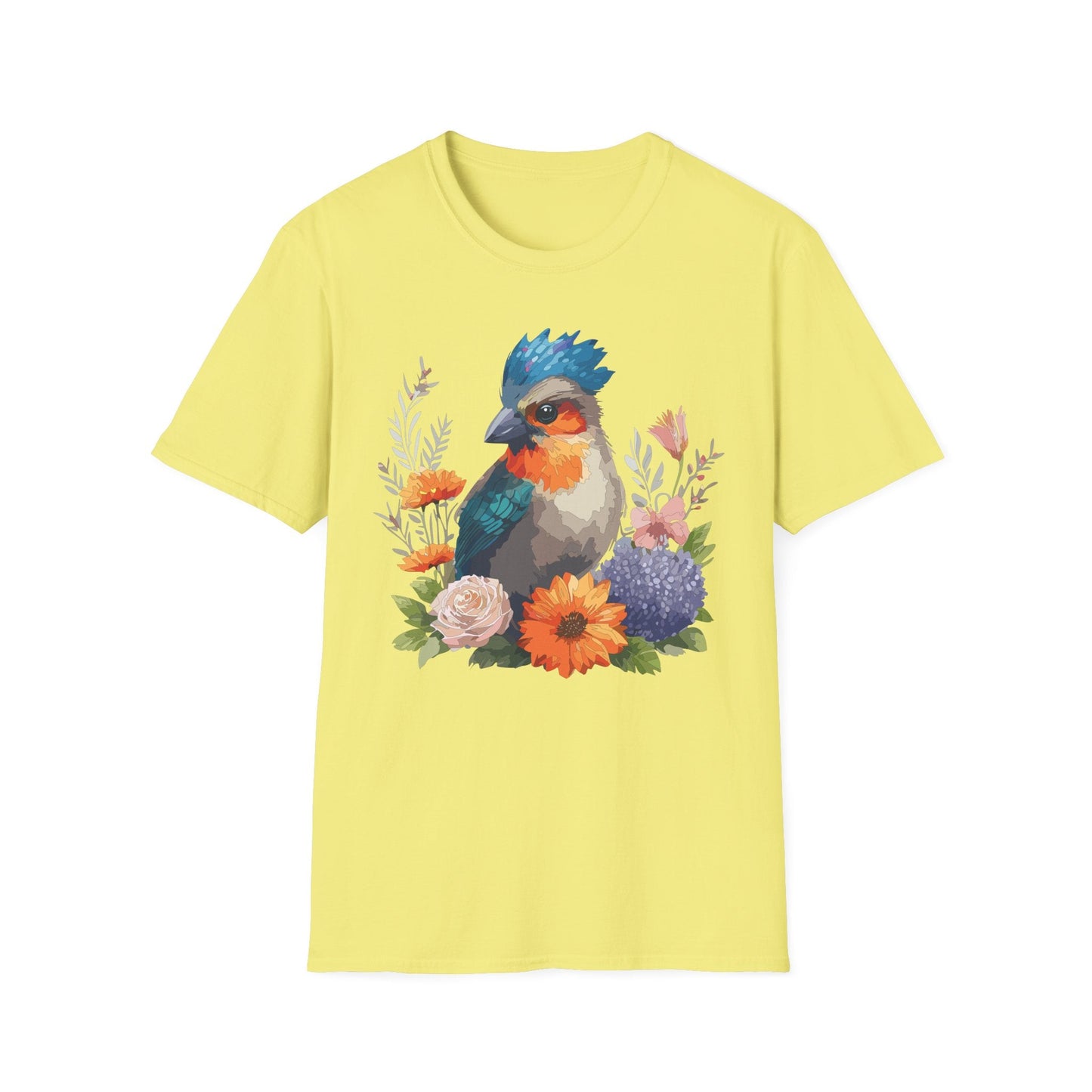 Floral Bird T Shirt Unisex Softstyle Tee 100 Percent Ring Spun Cotton Gildan 64000