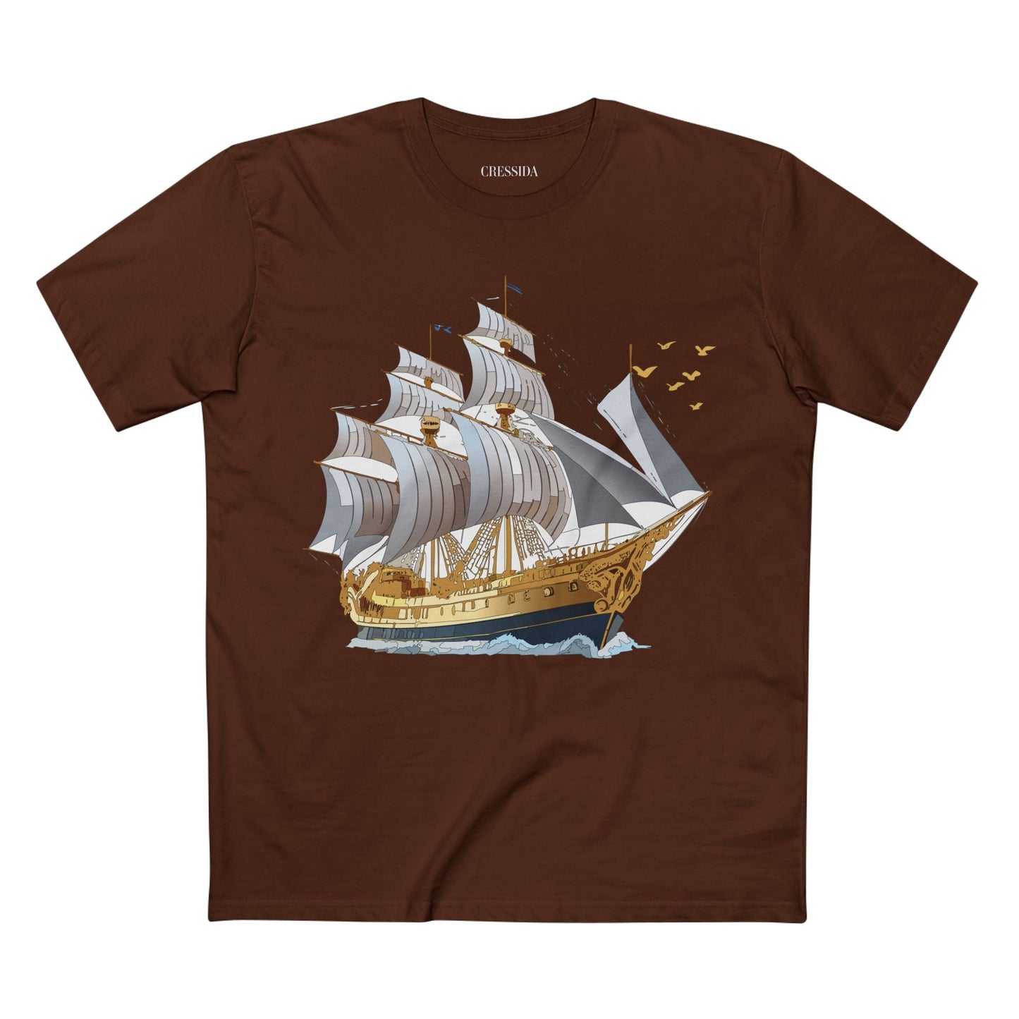 Ship Graphic Unisex 100 Cotton T-Shirt with Gold Frigate Art Design 14