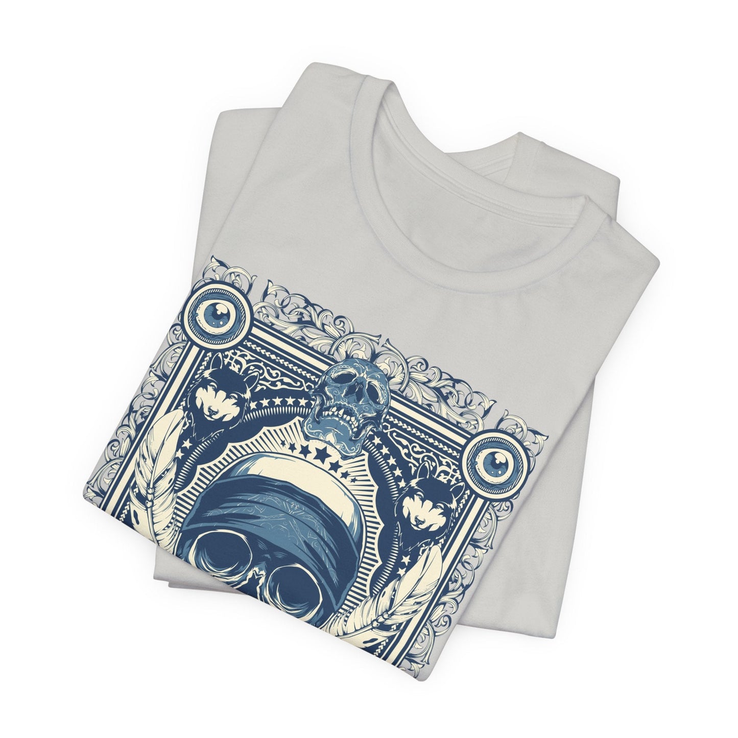 Skull Crown Graphic Tee Vintage Ornate Skull Illustration Rock Band T-Shirt