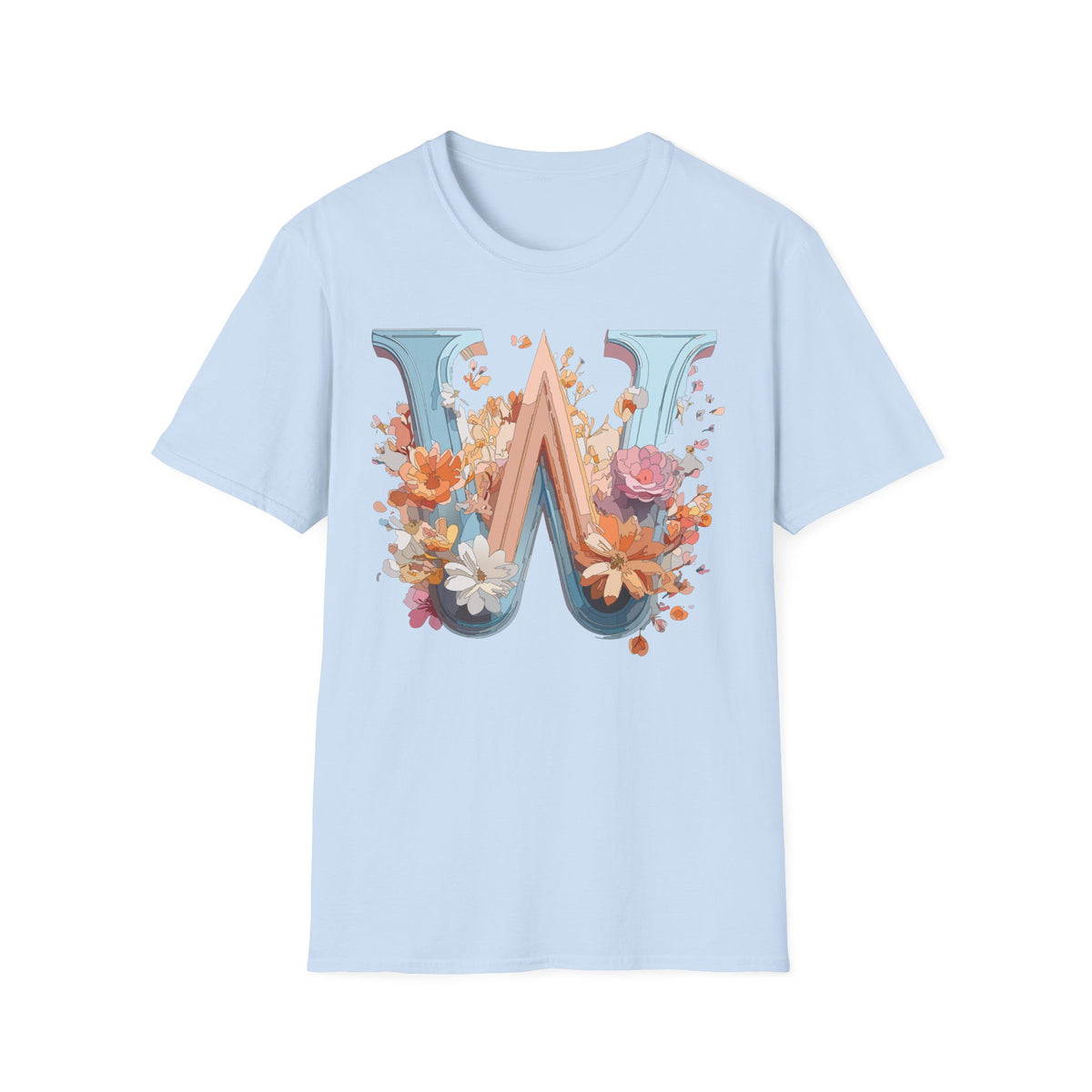Floral Monogram W T-Shirt | Letter W Initial Tee, Vintage Botanical Alphabet
